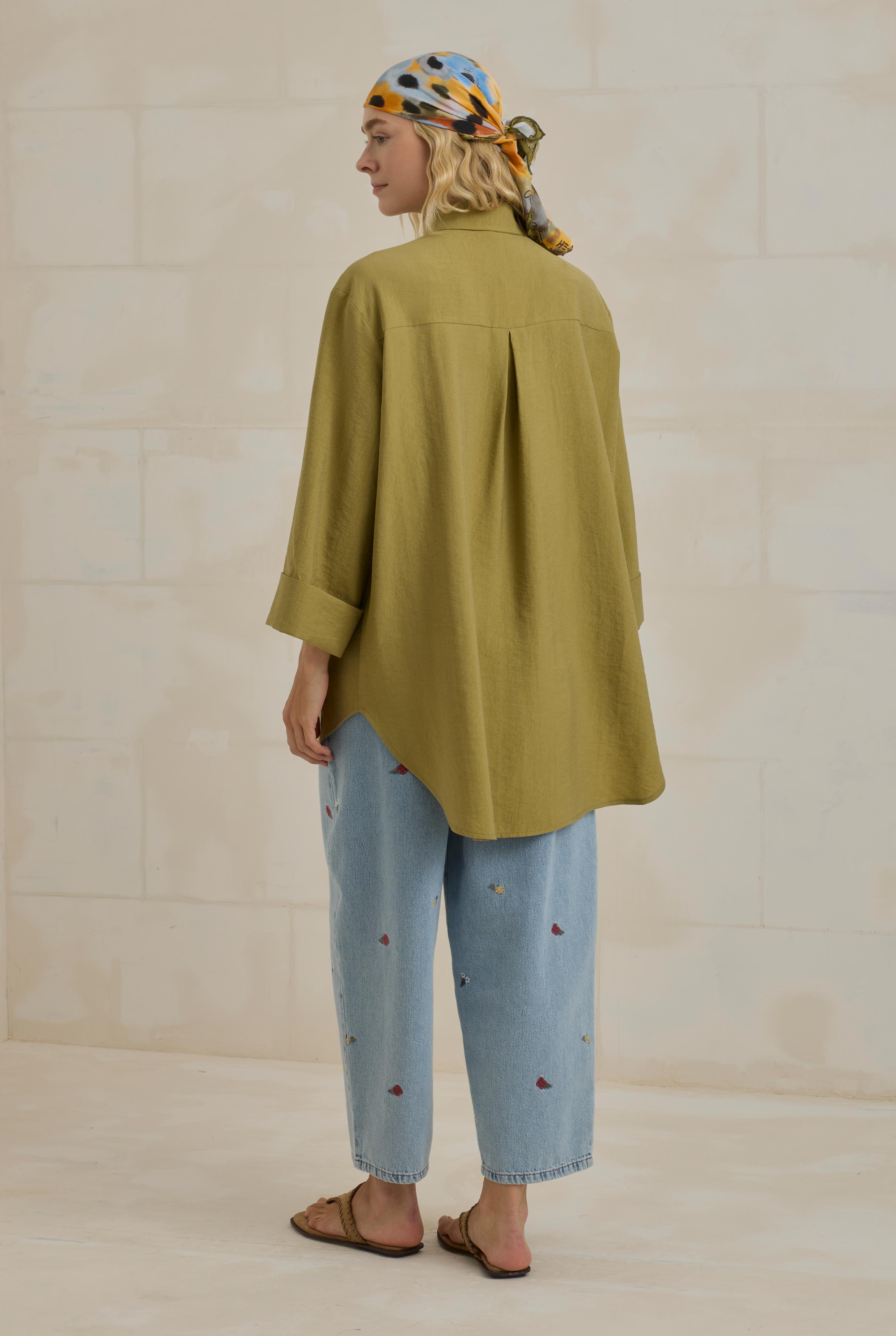 Tencel Oversize Shirt Oil Green - 5