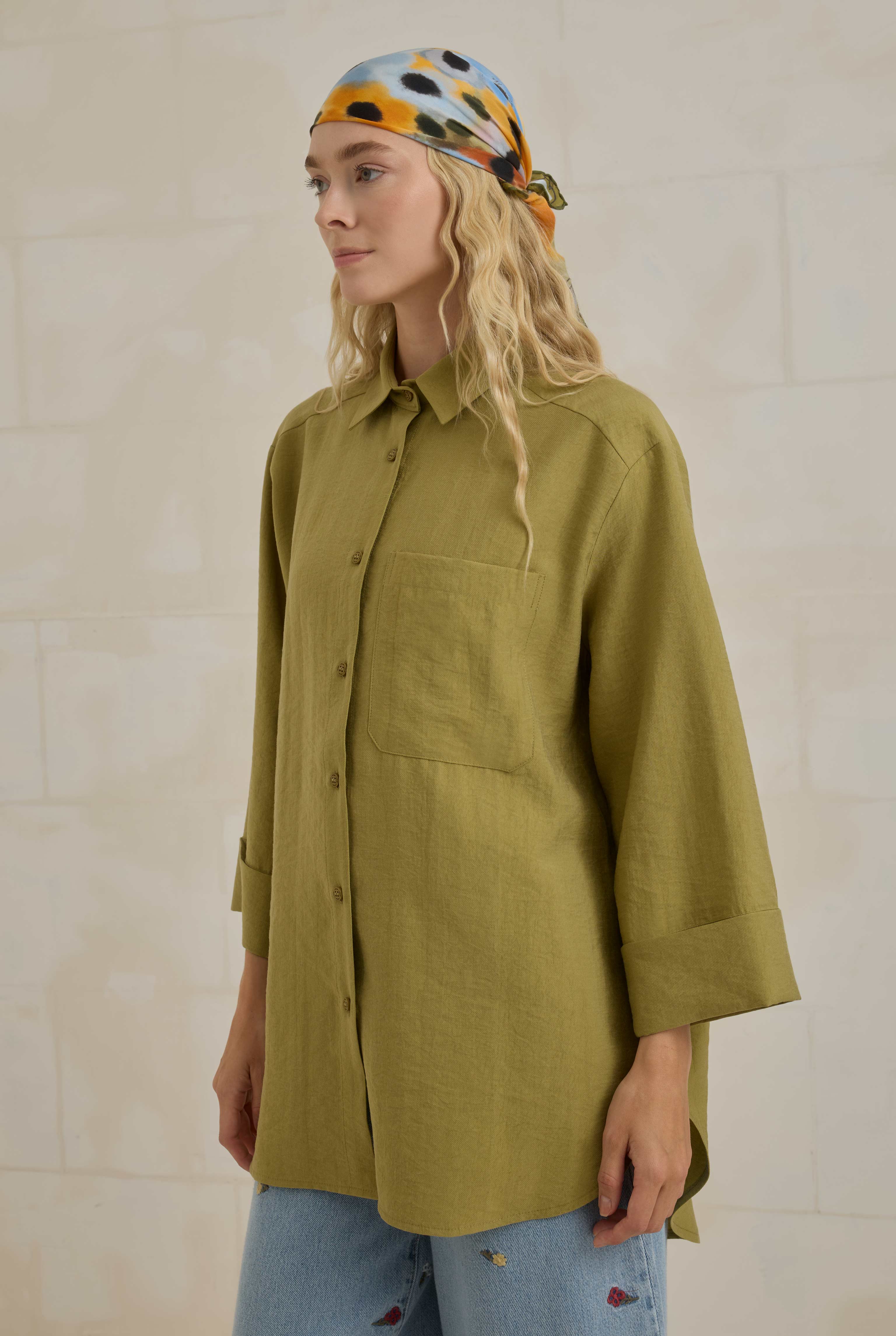 Tencel Oversize Shirt Oil Green - 6