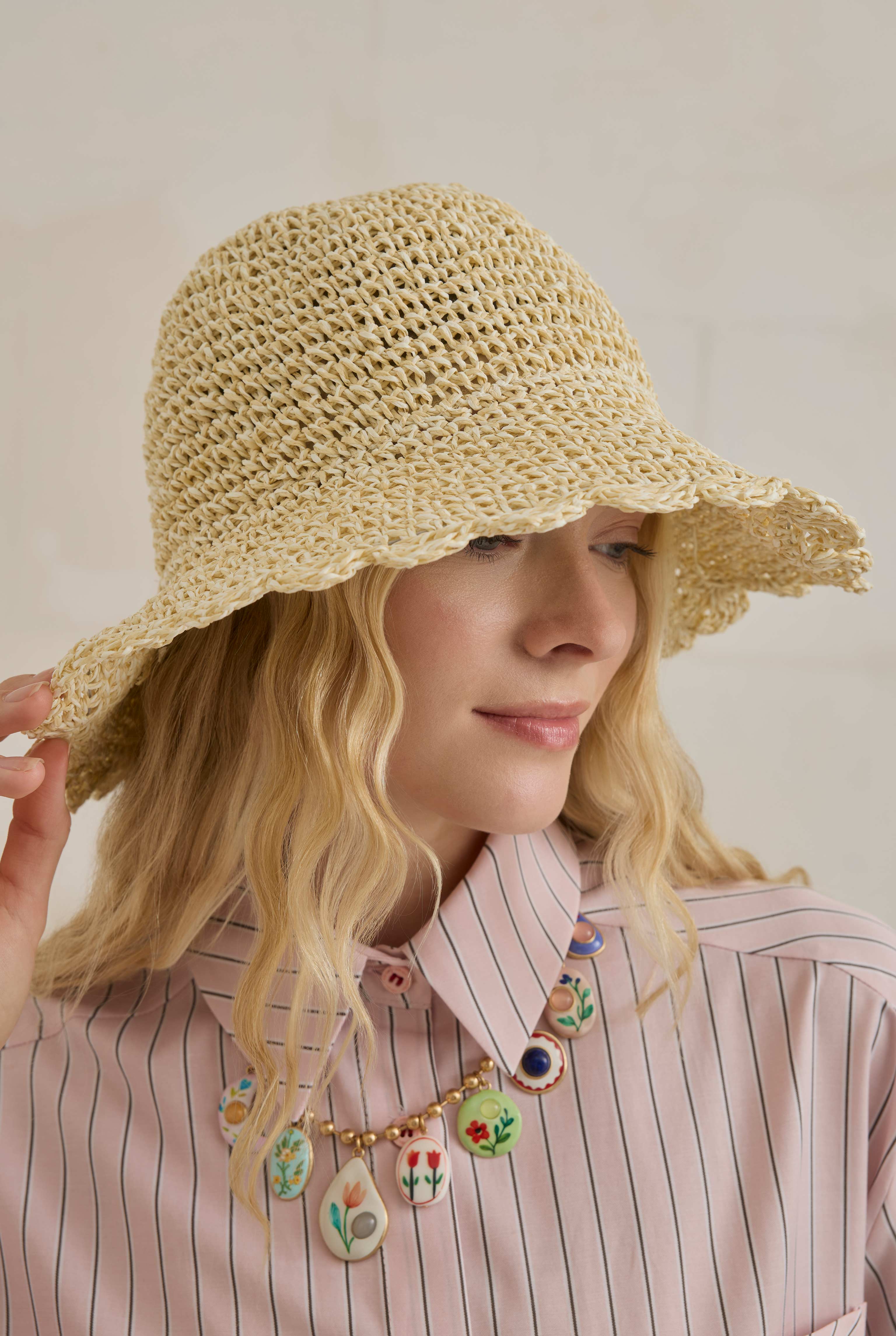 Straw Bucket Hat Beige - 2