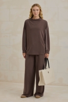 Lightweight Contrast Piping Tracksuit Set Brown 