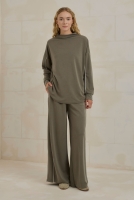 Lightweight Contrast Piping Tracksuit Set Khaki 