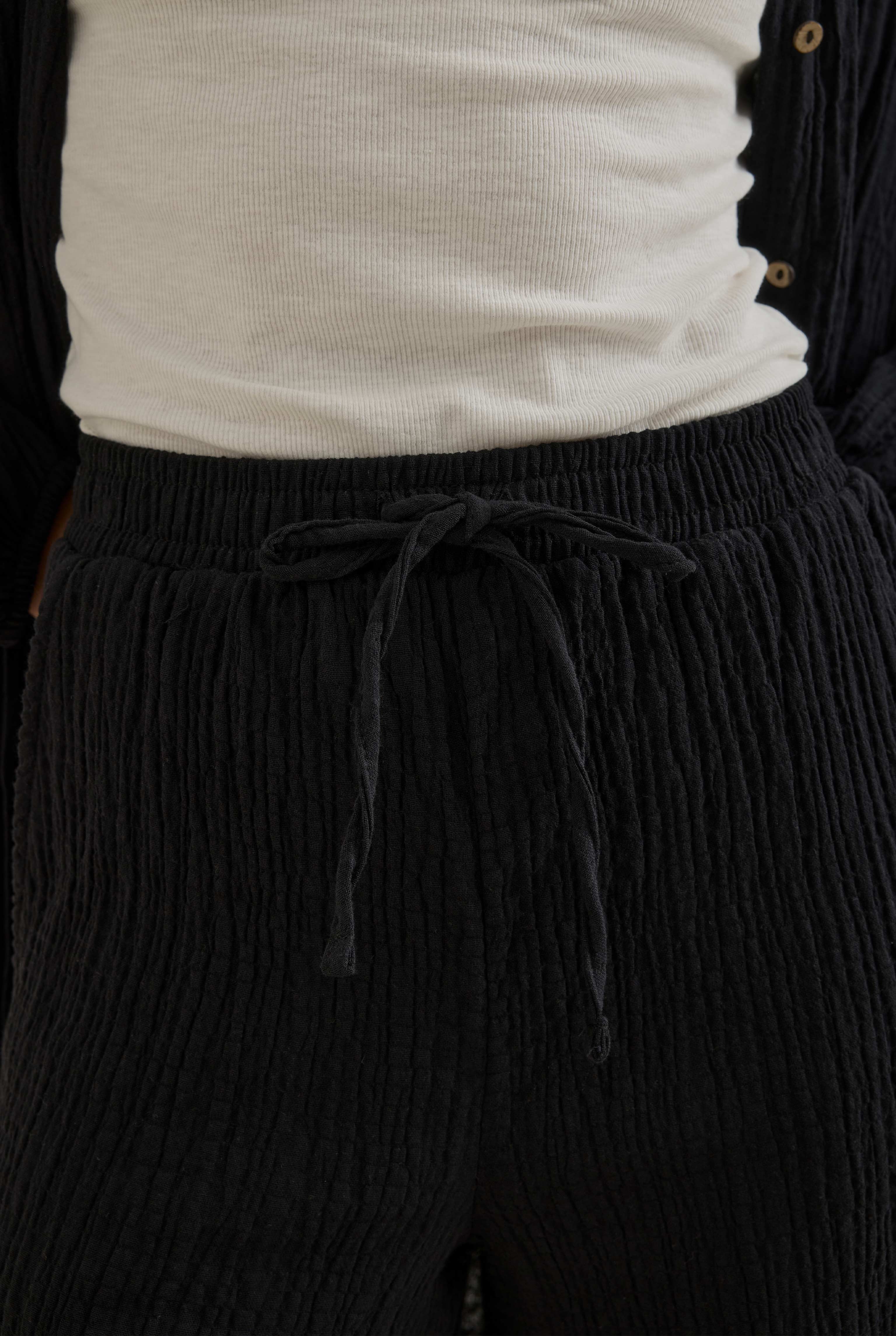 Muslin Wide Leg Trousers Black - 3