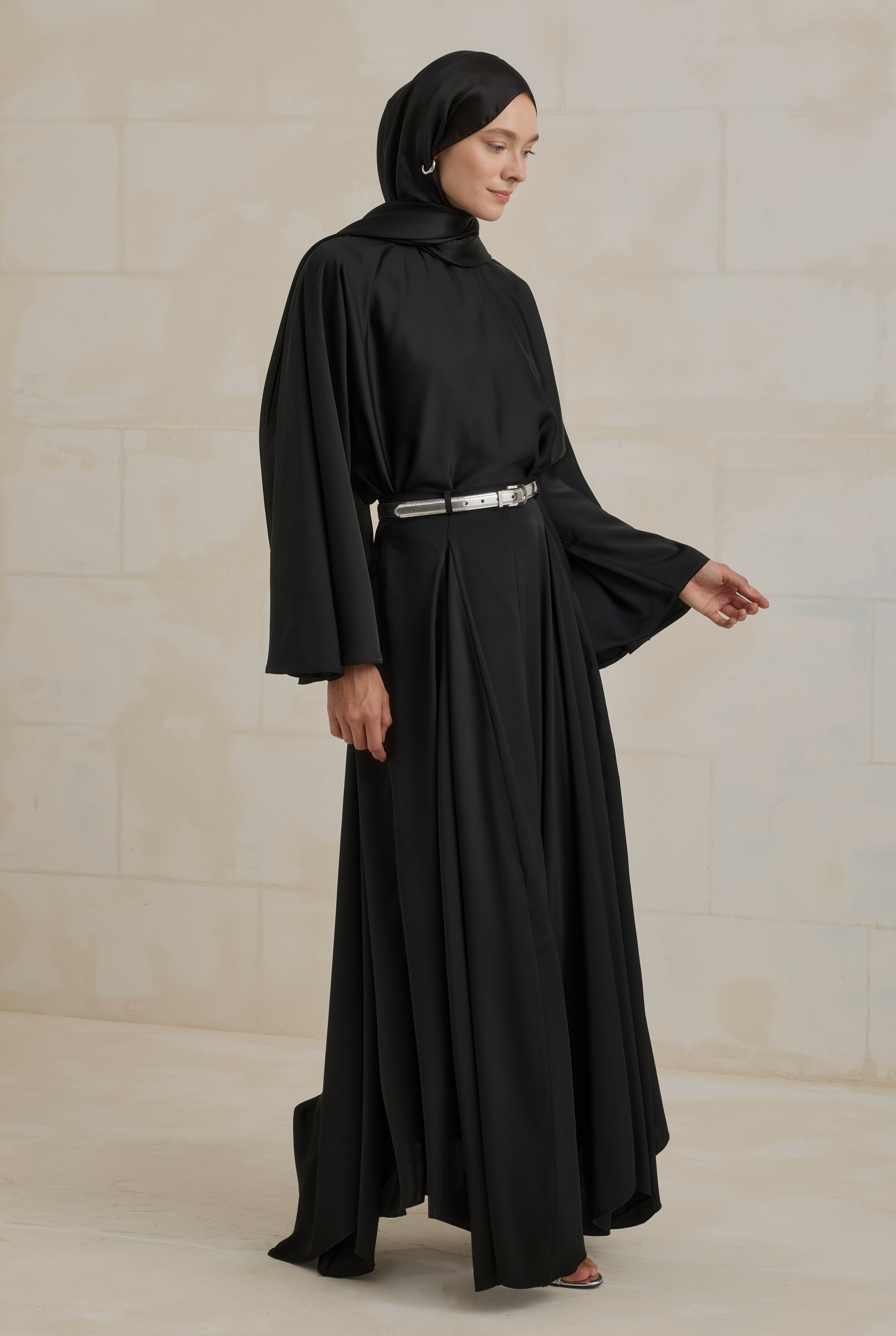Flowy Batwing Sleeve Set Black - 1