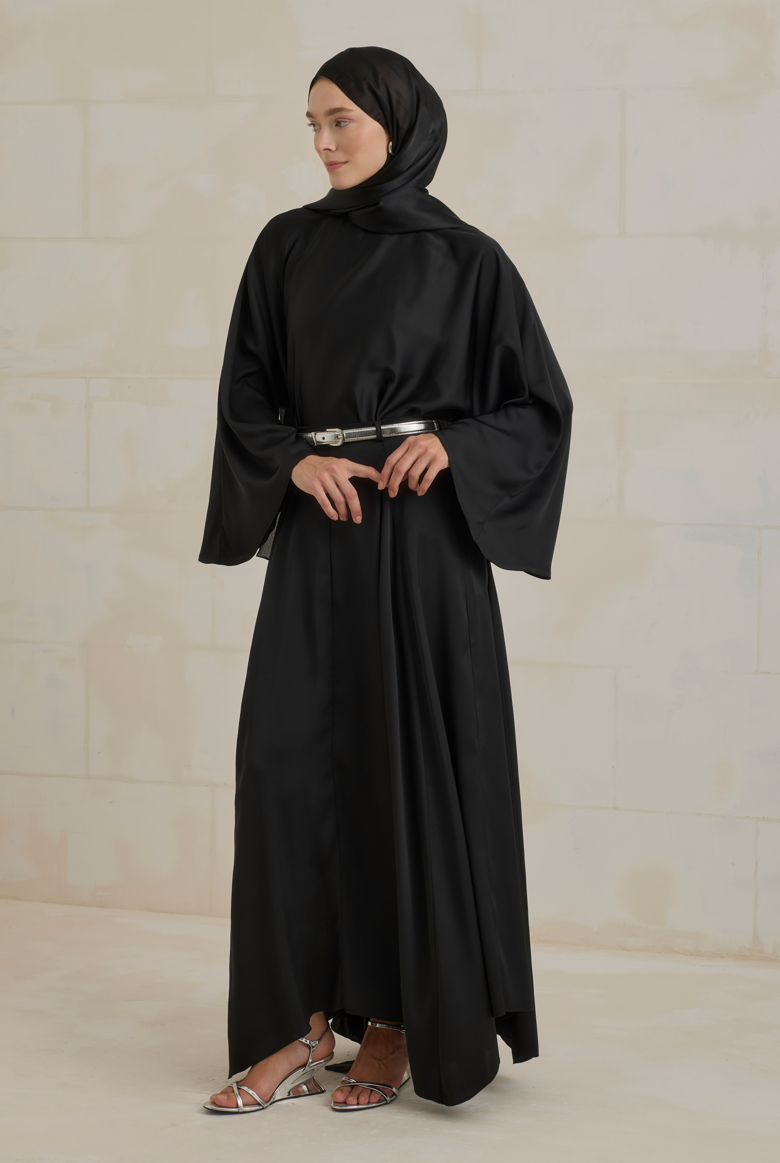 Flowy Batwing Sleeve Set Black - 2