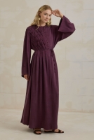Pintuck Detail Lyocell Abaya Bordeaux 