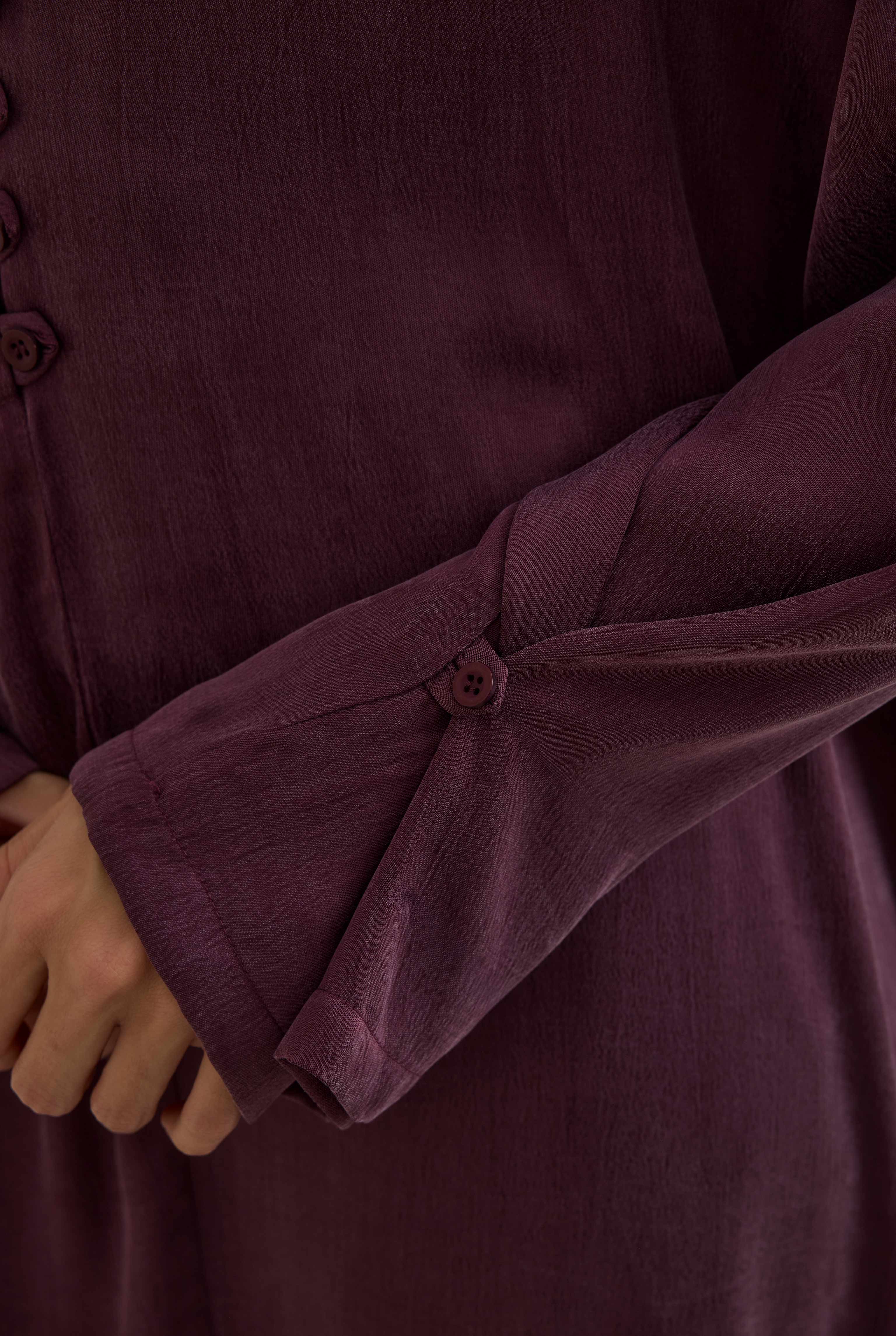 Pintuck Detail Lyocell Abaya Bordeaux - 6