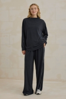 Lightweight Contrast Piping Tracksuit Set Black 
