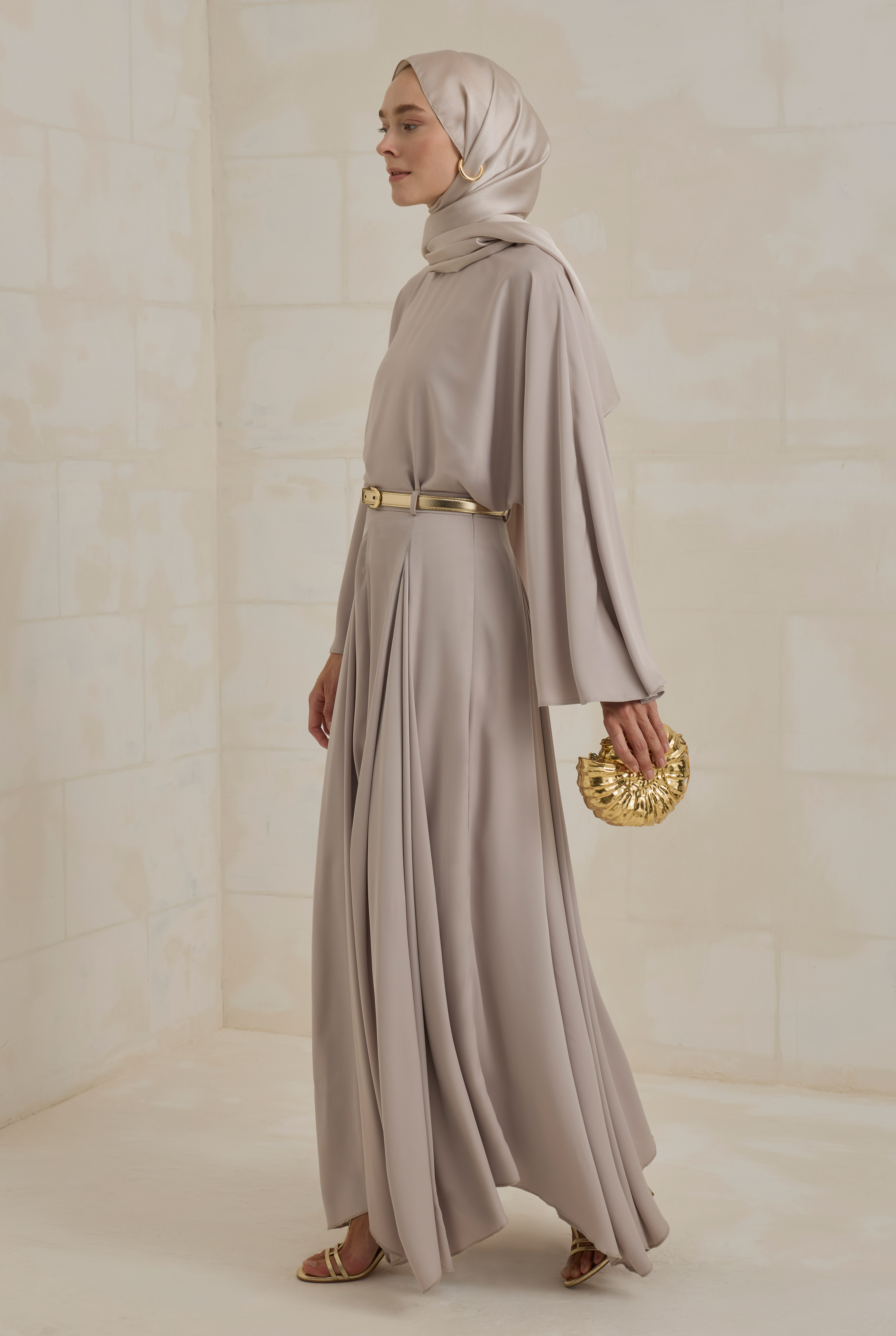 Flowy Batwing Sleeve Set Stone - 3