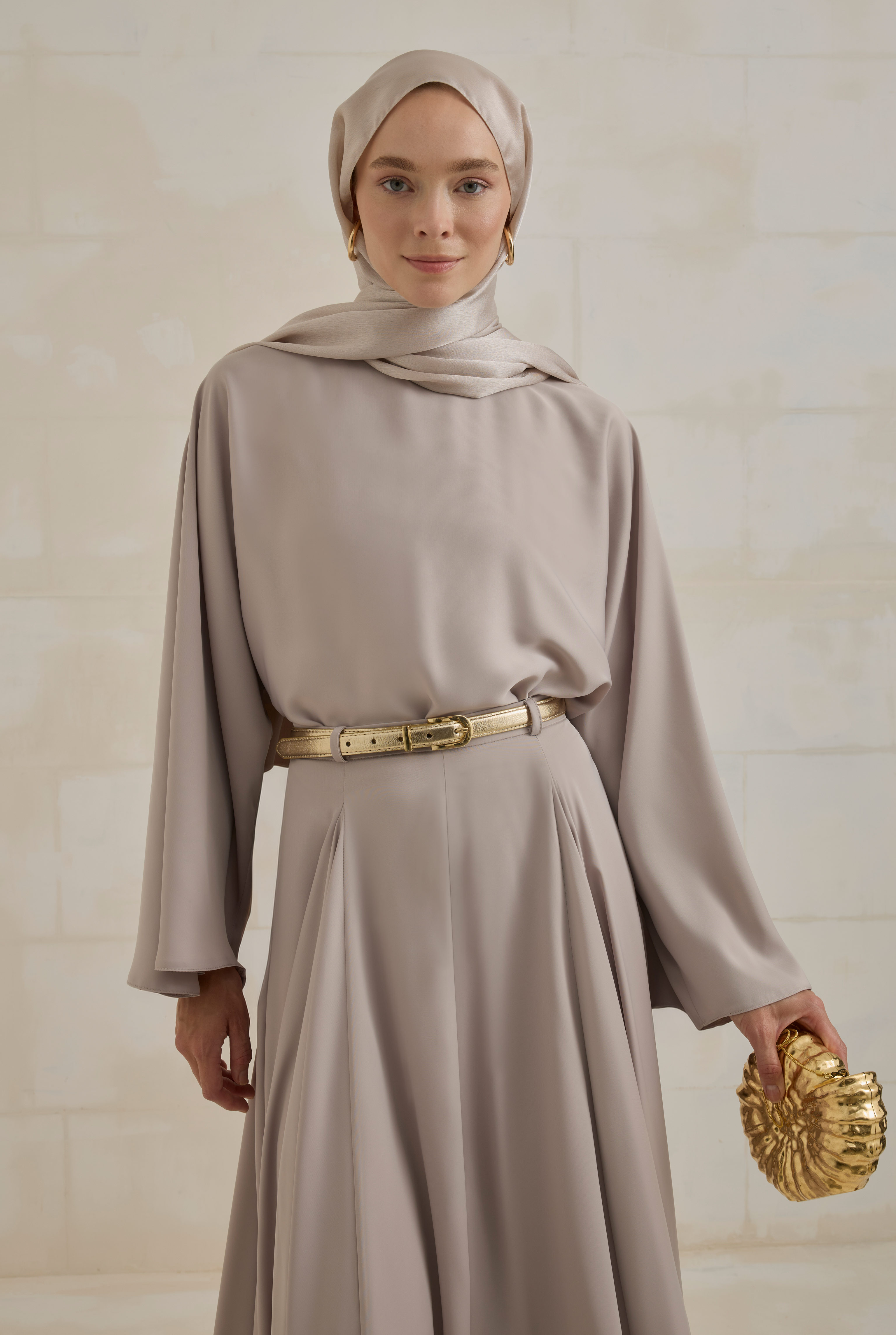 Flowy Batwing Sleeve Set Stone - 4