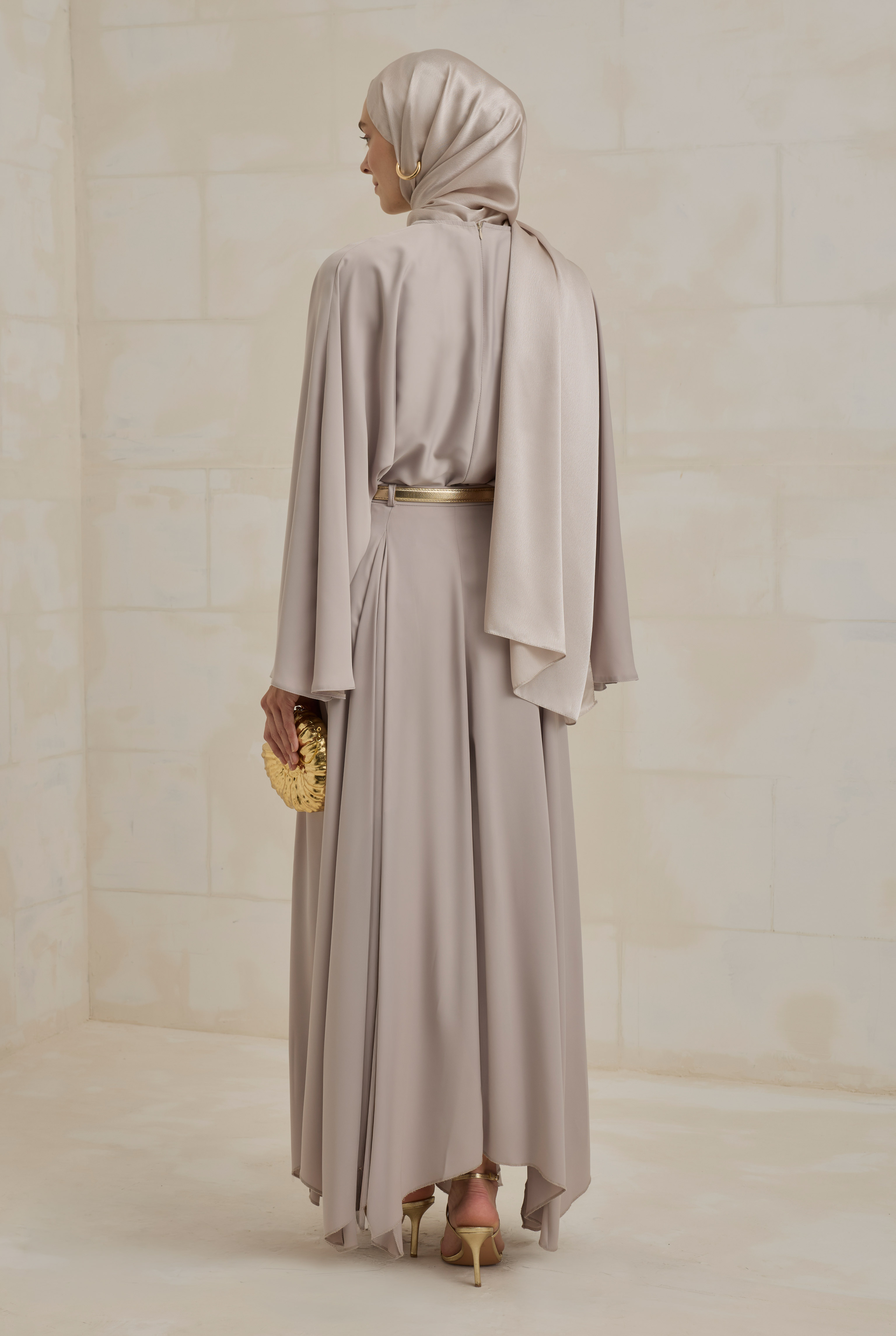 Flowy Batwing Sleeve Set Stone - 6