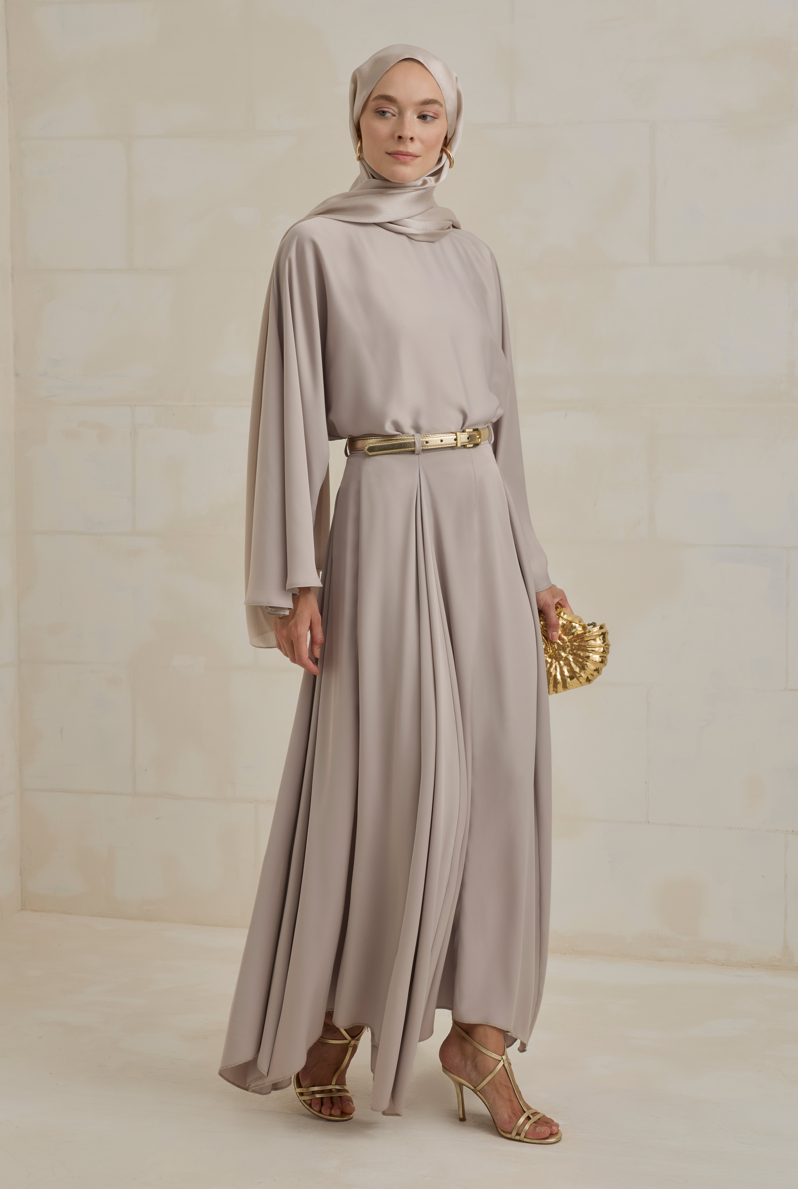 Flowy Batwing Sleeve Set Stone - HE-QA
