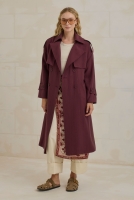 Tencel Long Trench Coat With Storm Patch Damson 