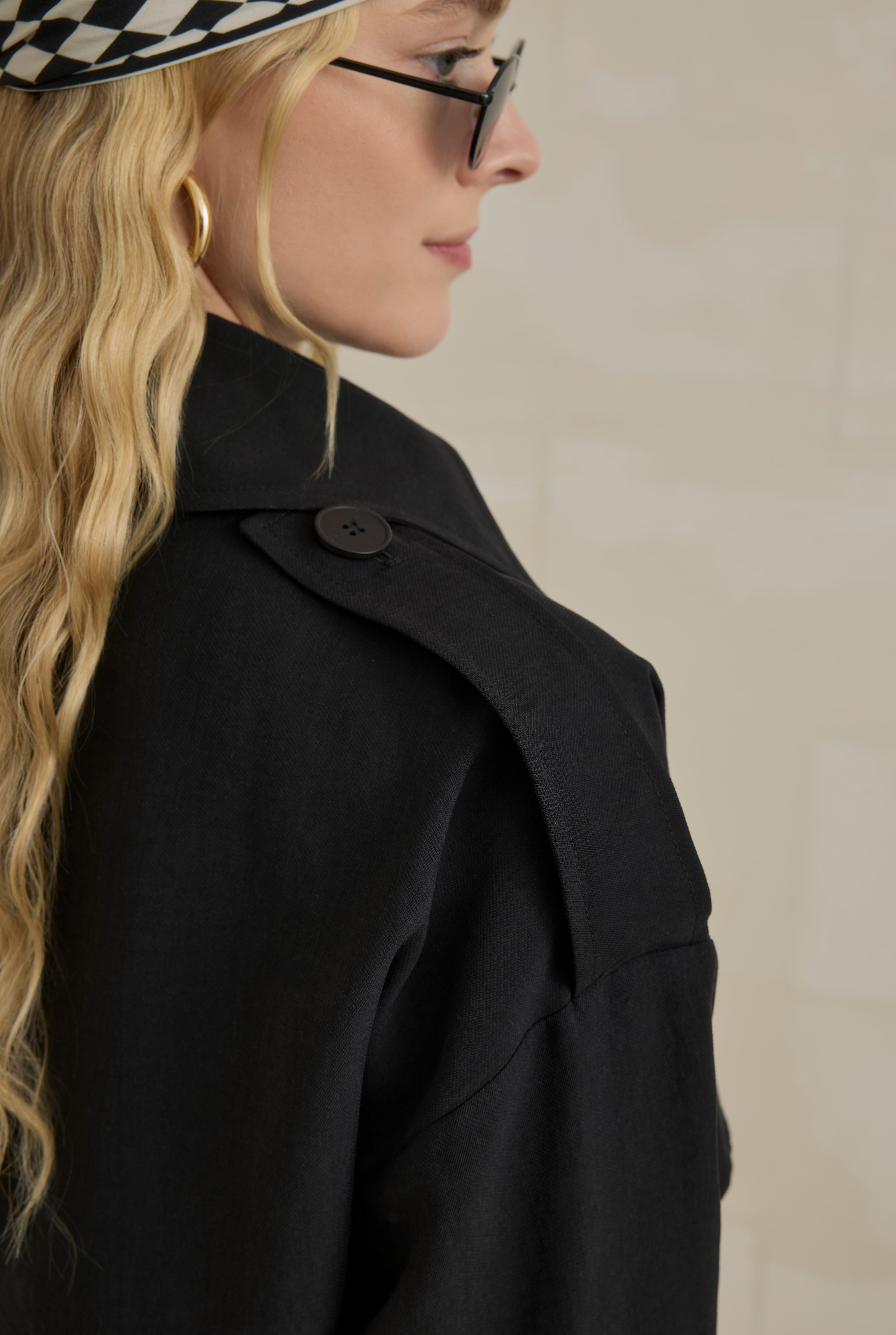 Tencel Long Trench Coat With Storm Patch Black - 5