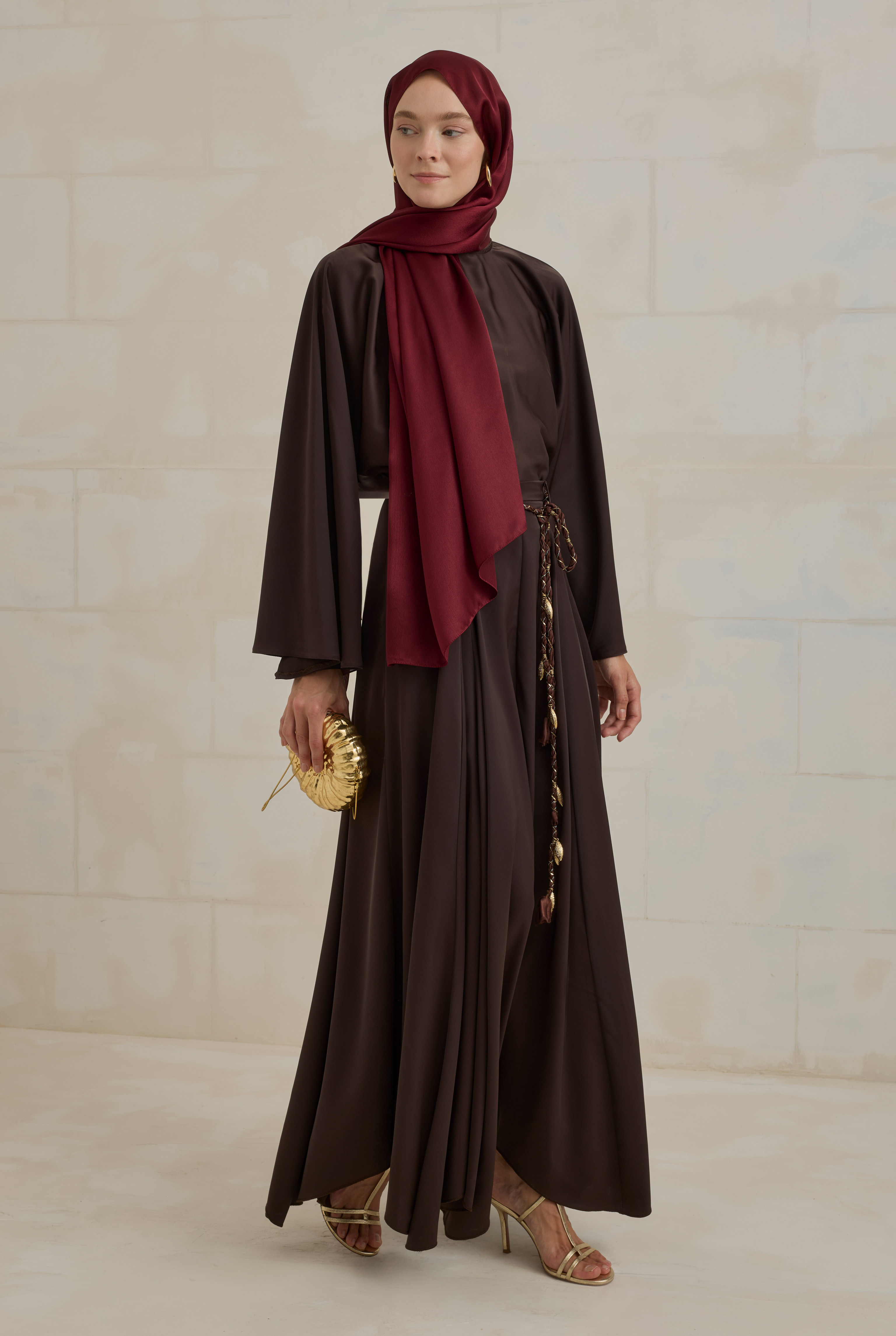 Flowy Batwing Sleeve Set Dark Brown - HE-QA