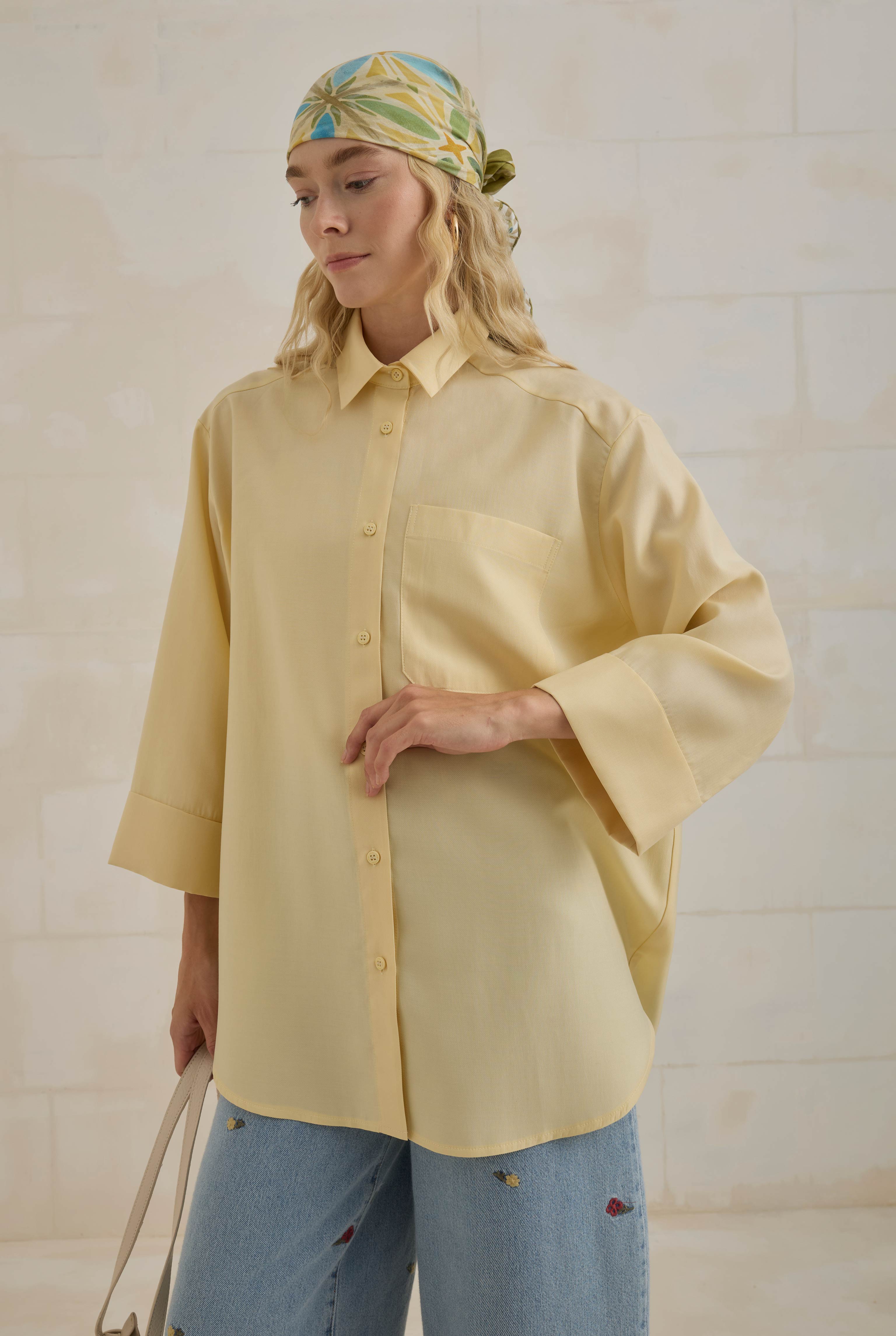 Tencel Oversize Shirt Soft Yellow - 2