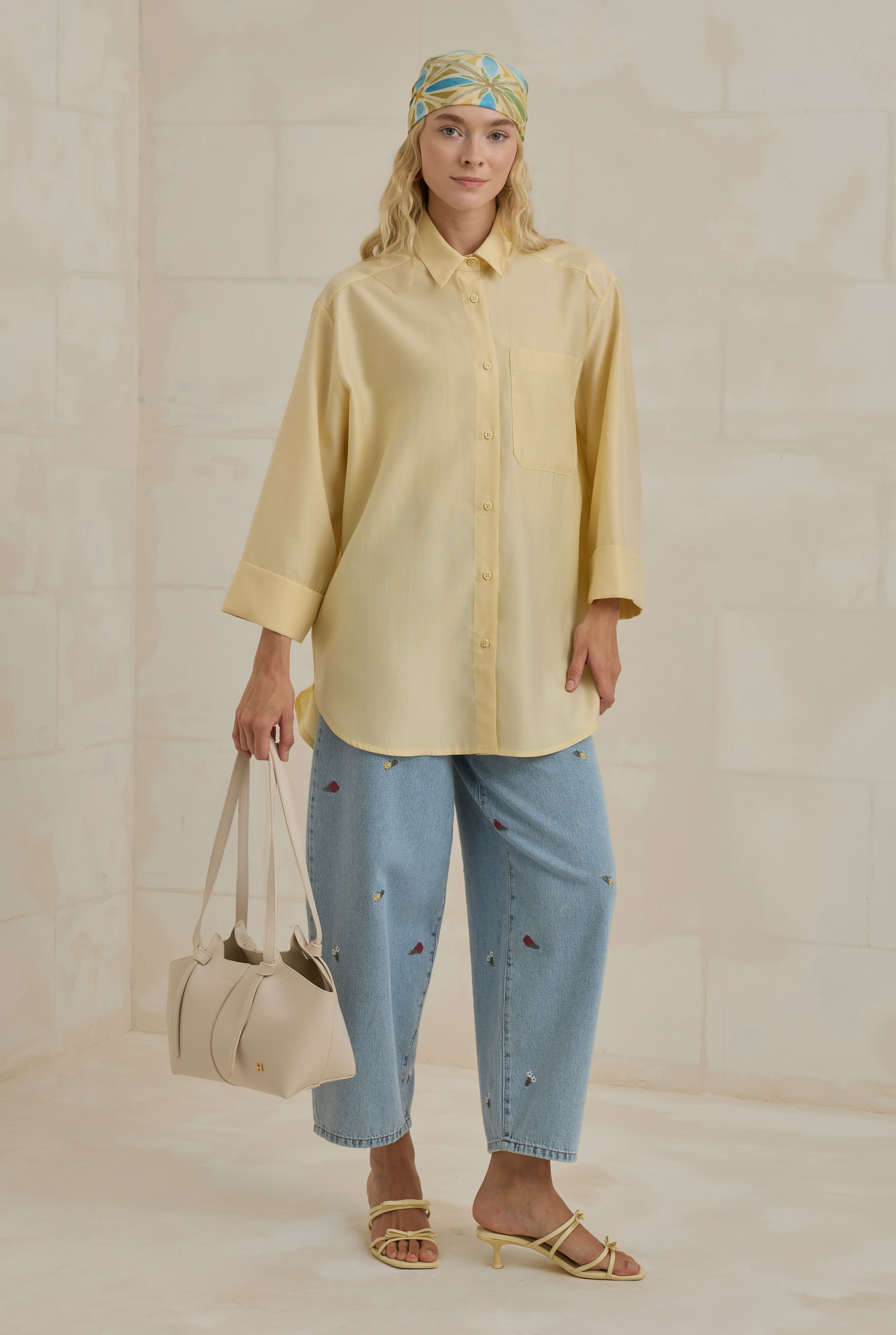 Tencel Oversize Shirt Soft Yellow - 4