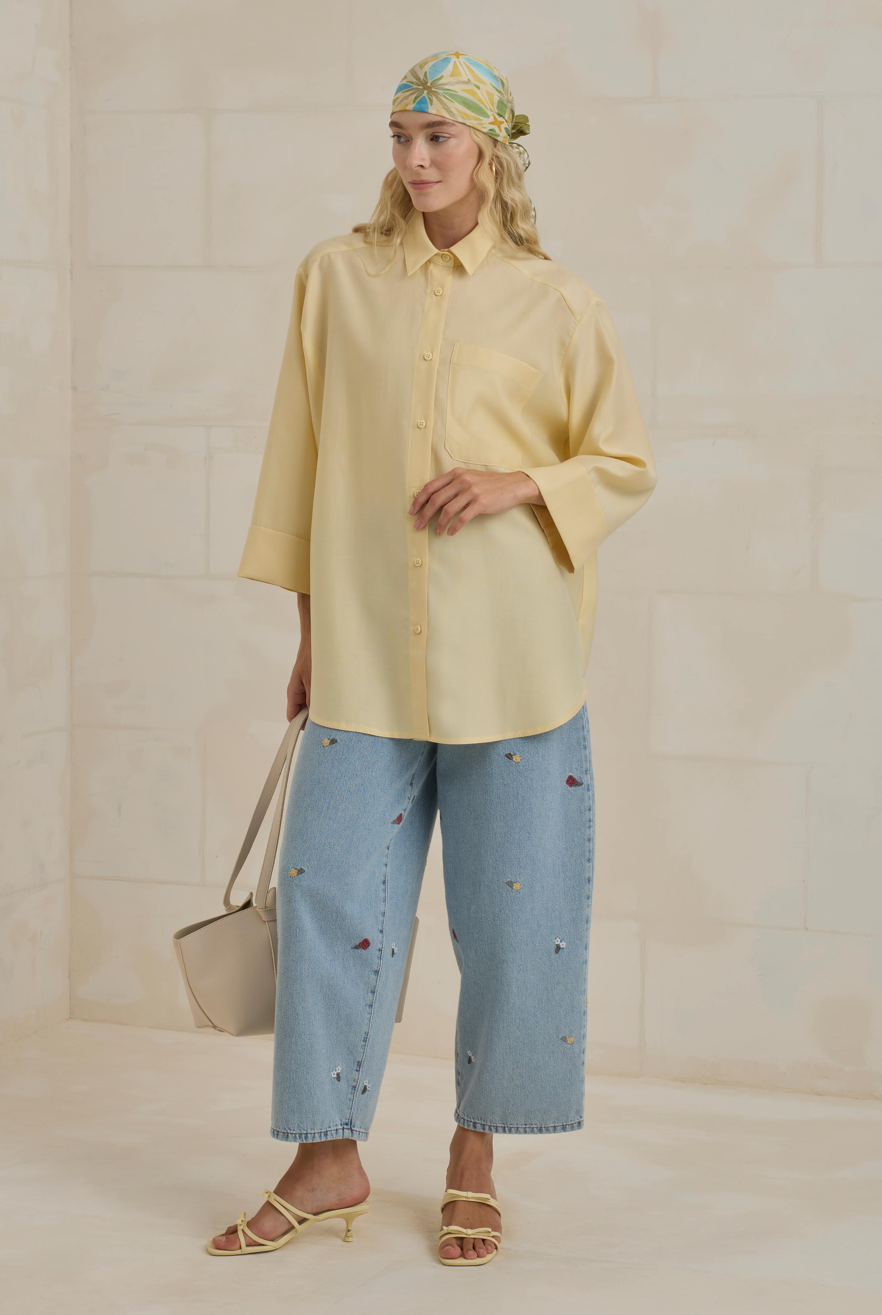 Tencel Oversize Shirt Soft Yellow - 3