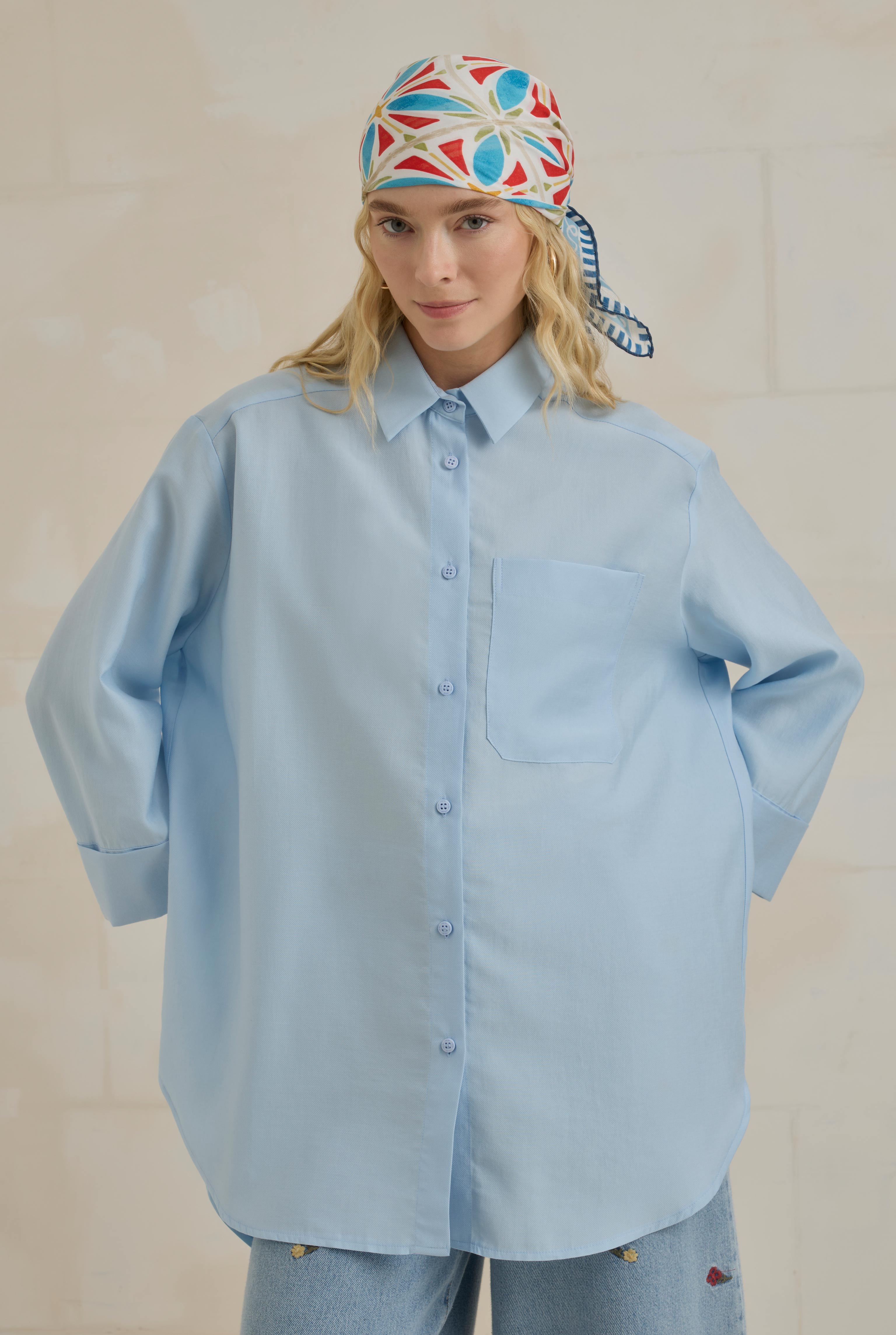 Tencel Oversize Shirt Baby Blue - 4