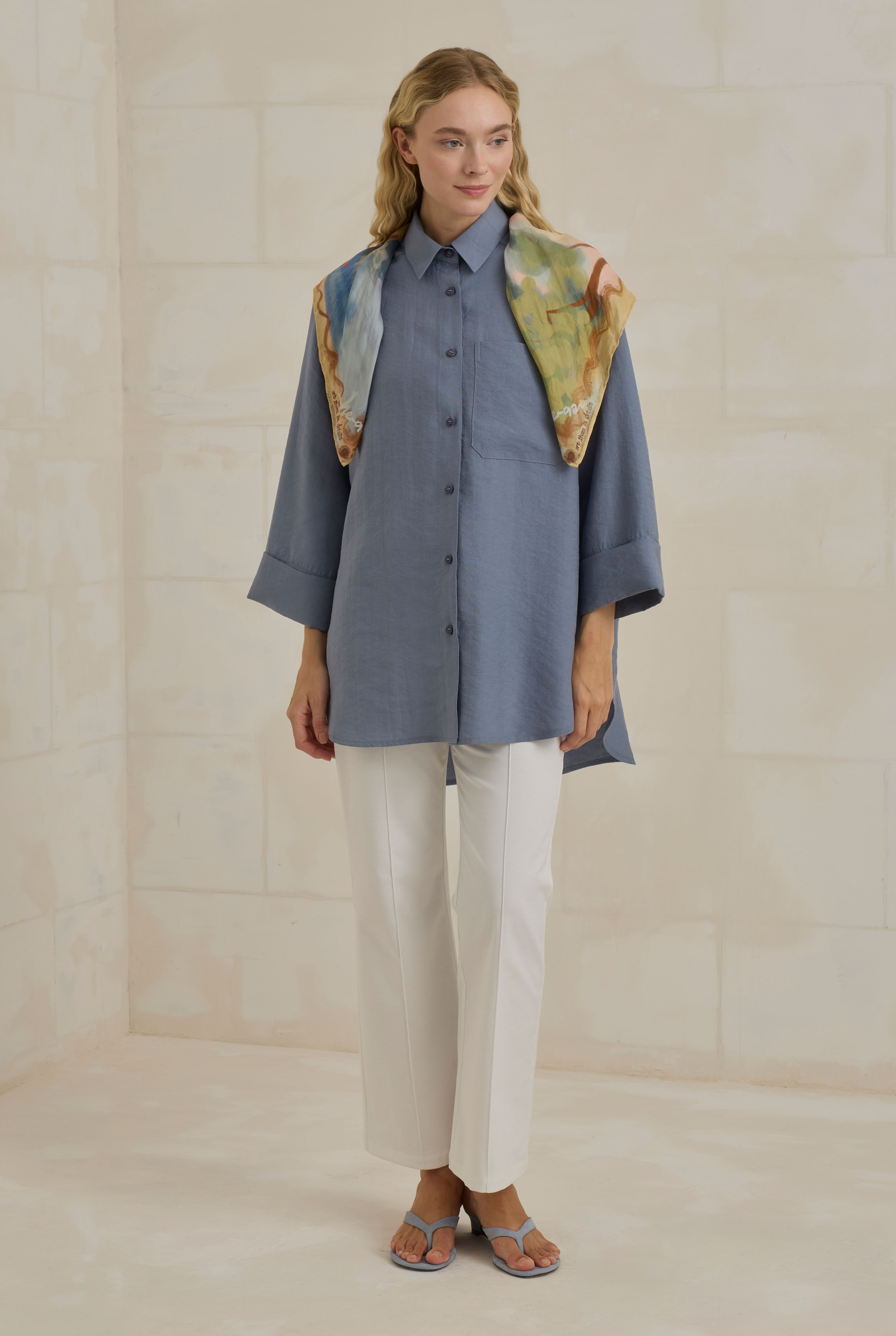 Tencel Oversize Shirt Lavender Blue - HE-QA