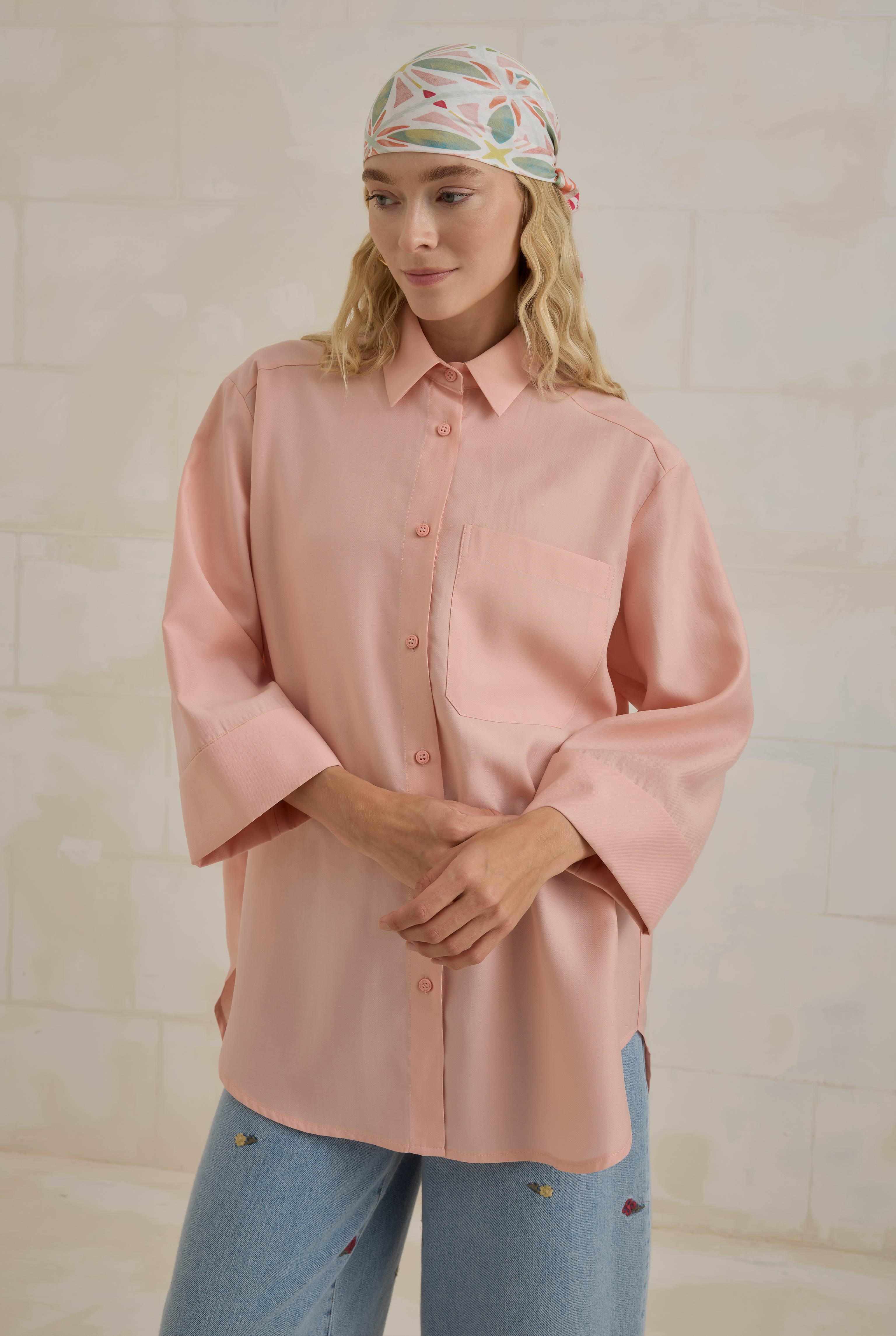 Tencel Oversize Shirt Coral Pink - 3