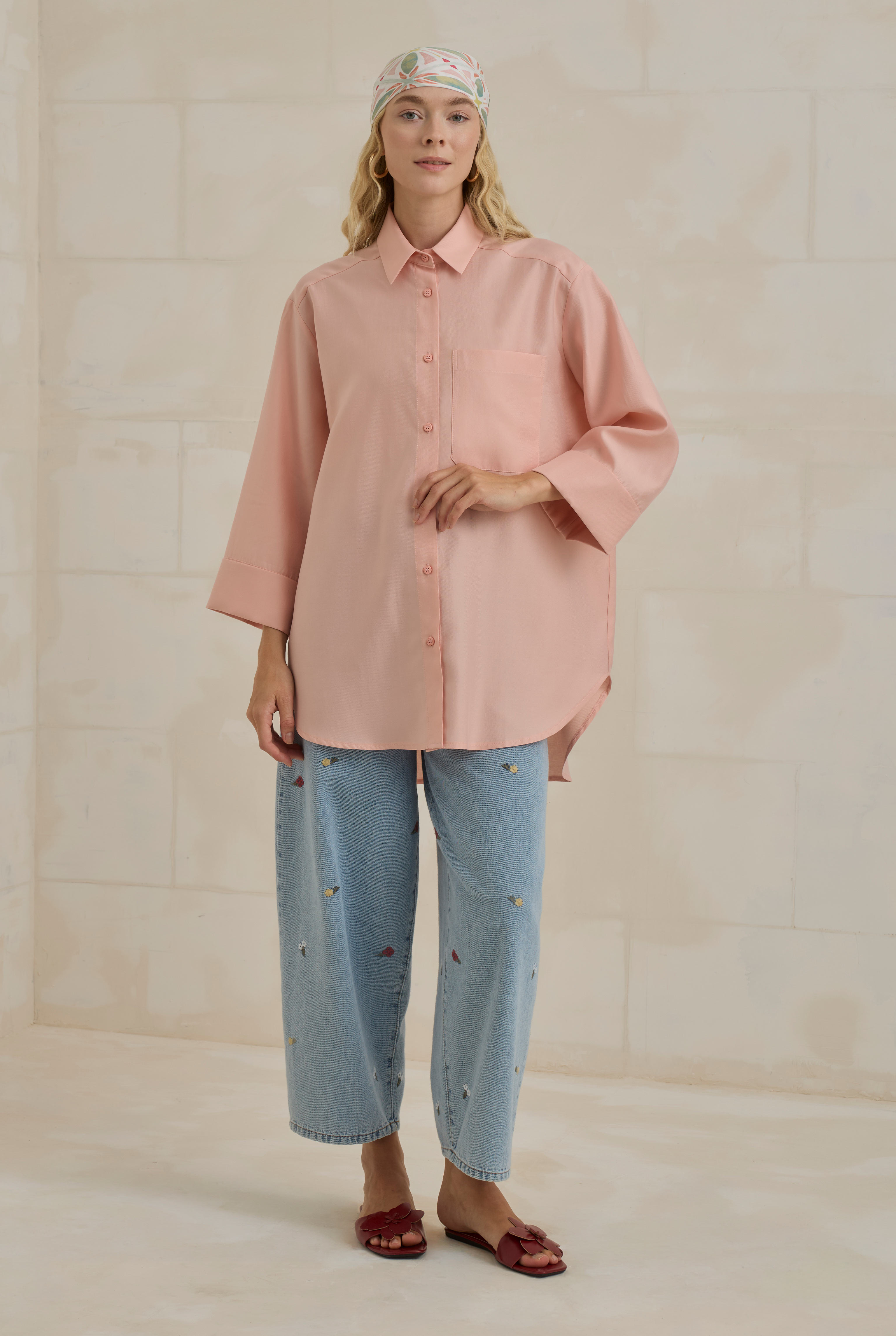 Tencel Oversize Shirt Coral Pink - 2