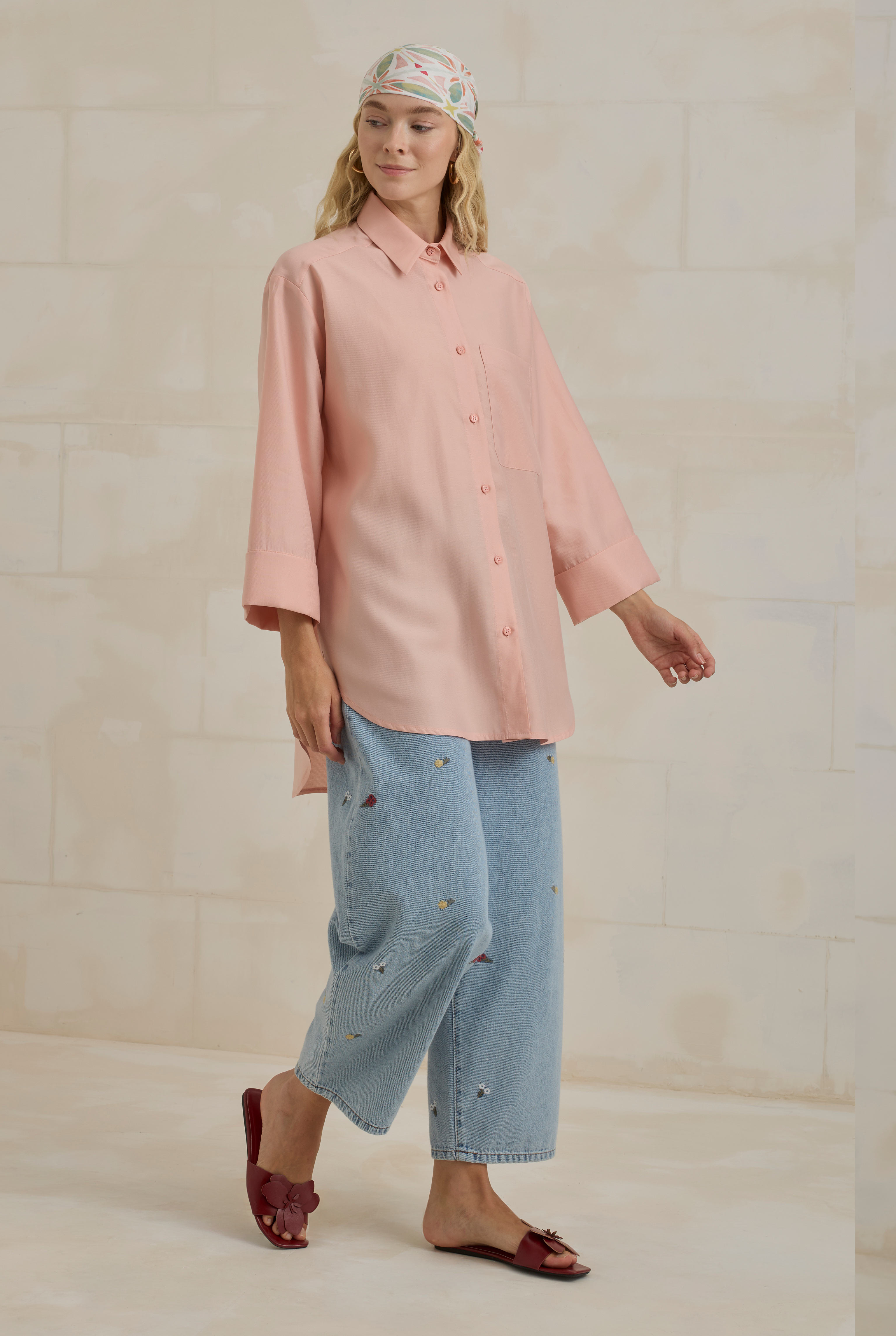 Tencel Oversize Shirt Coral Pink - HE-QA
