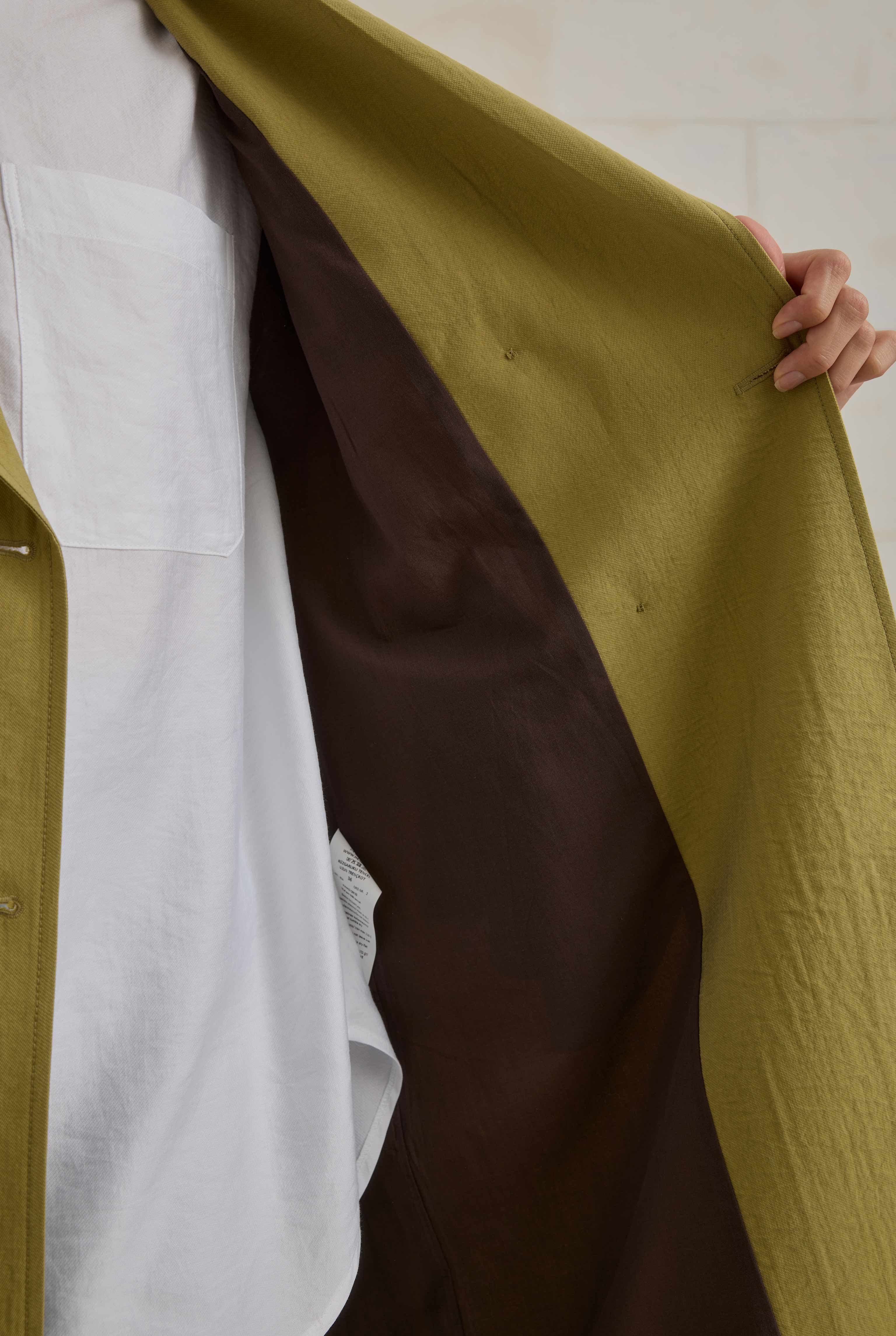 Tencel Long Trench Coat With Storm Patch Oil Green - 2