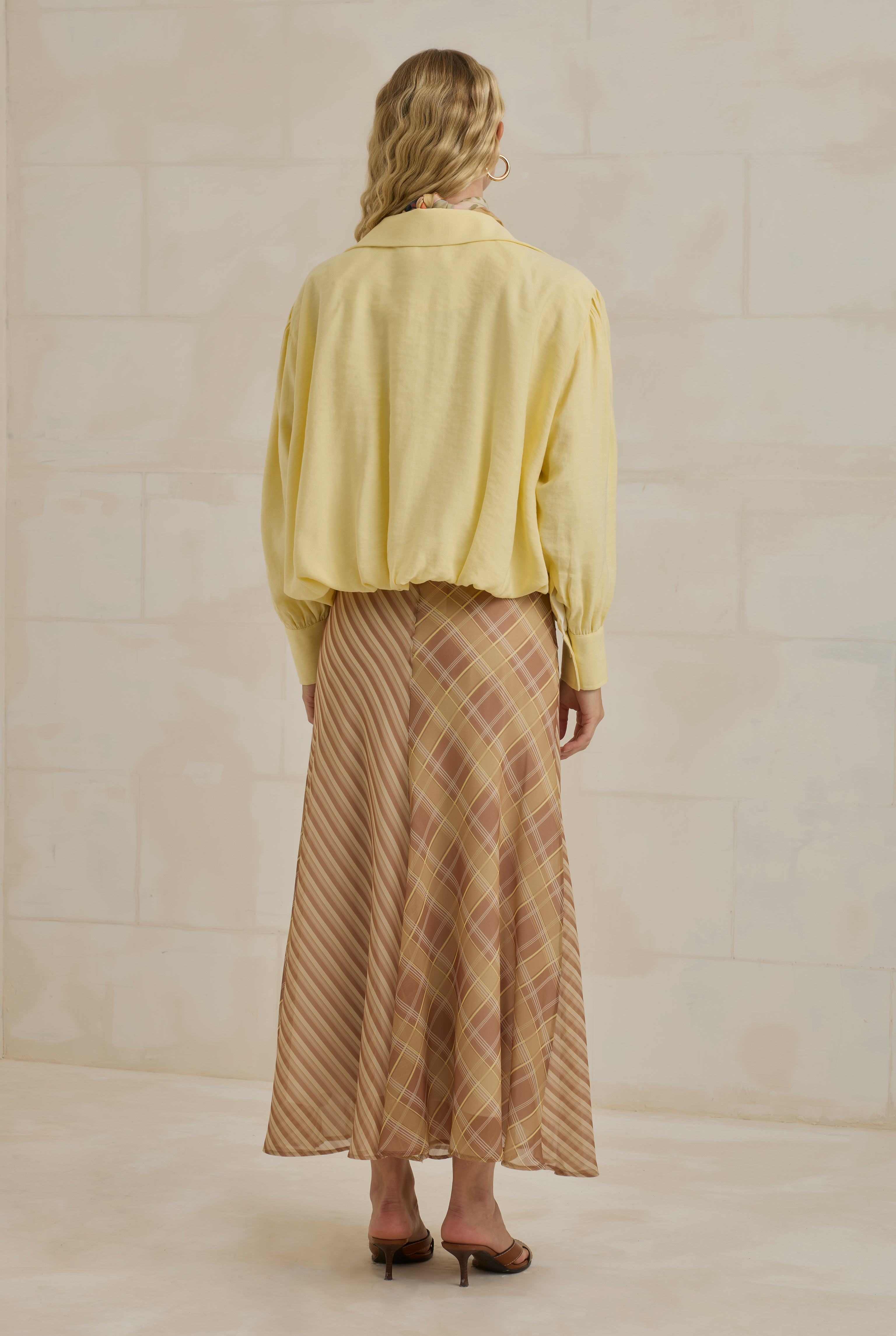 Chiffon Flare Skirt Yellow Brown - 10