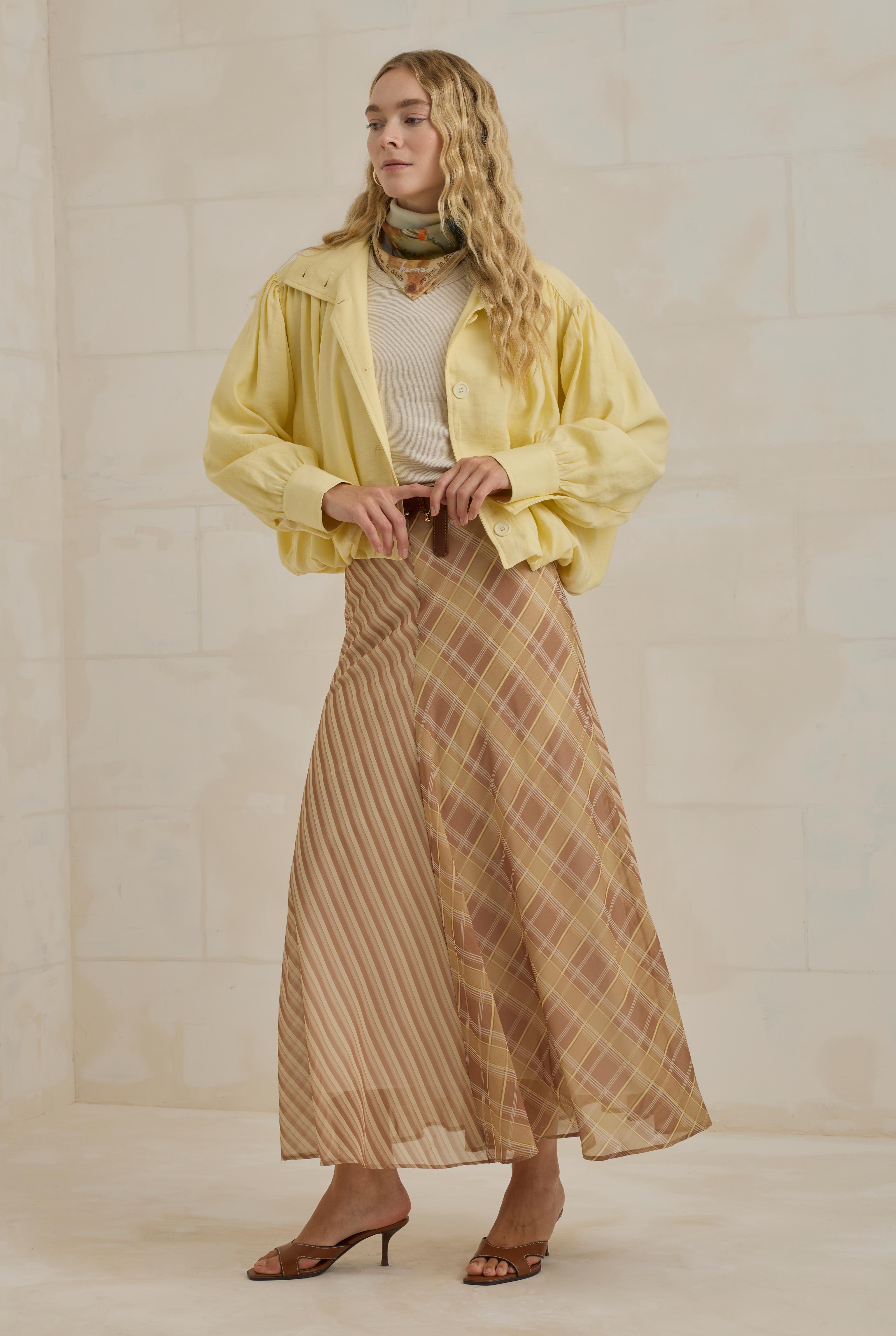 Chiffon Flare Skirt Yellow Brown - 7
