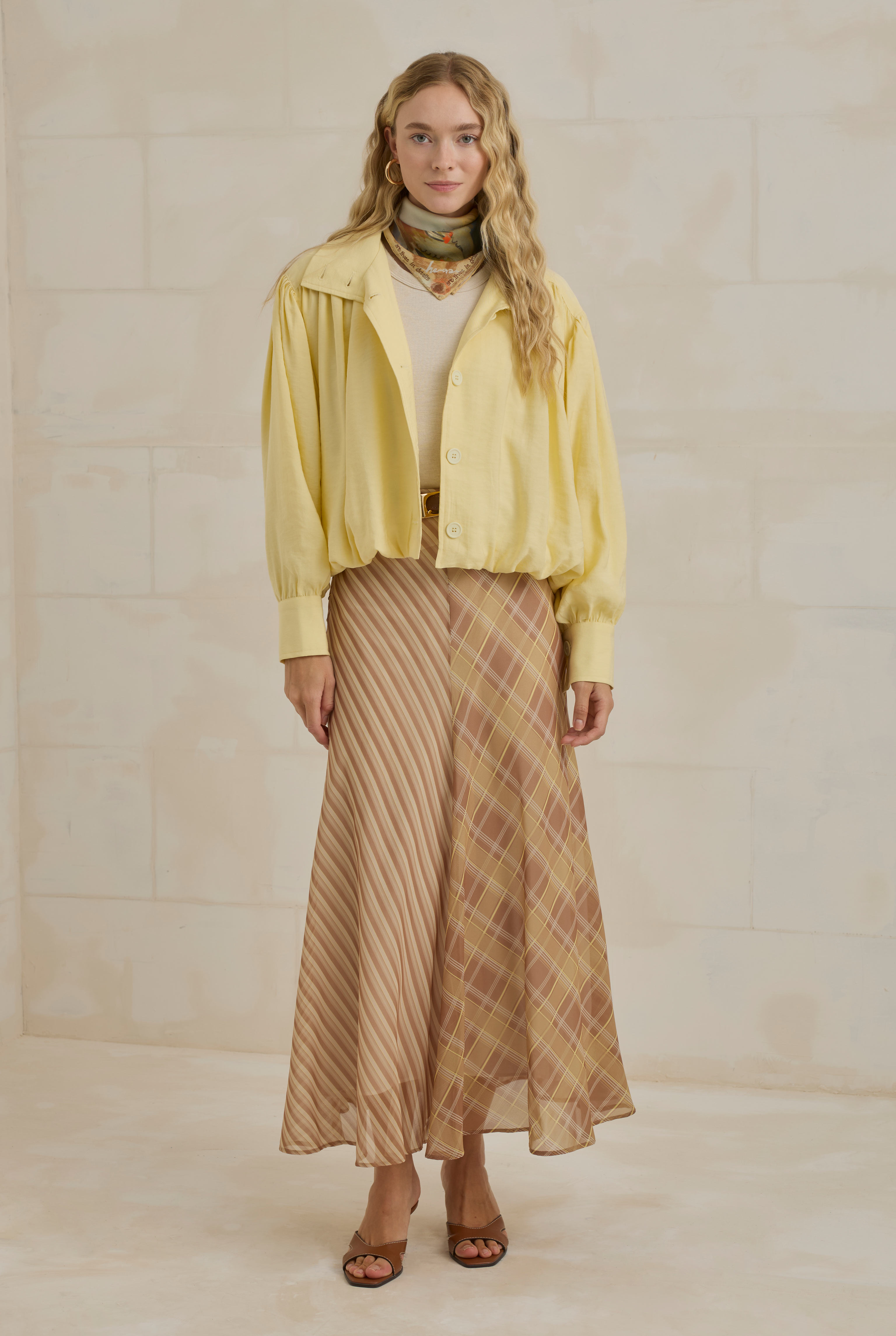 Chiffon Flare Skirt Yellow Brown - 8
