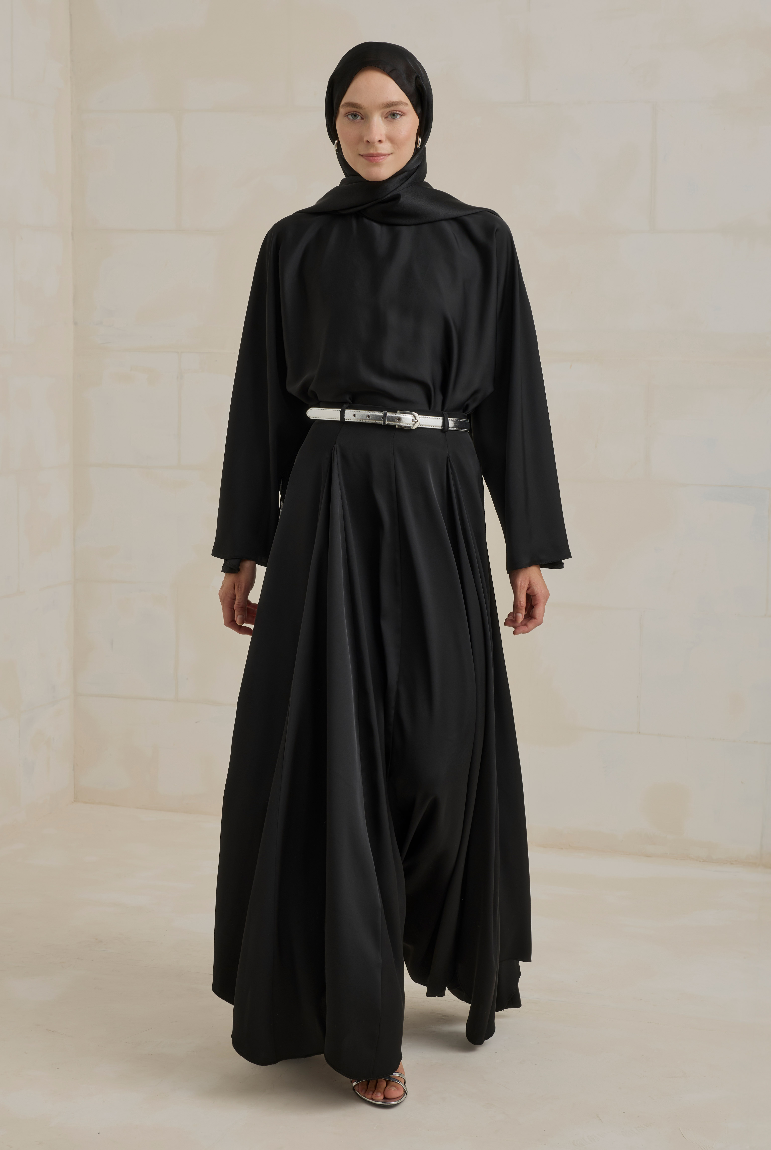 Flowy Batwing Sleeve Set Black - 3