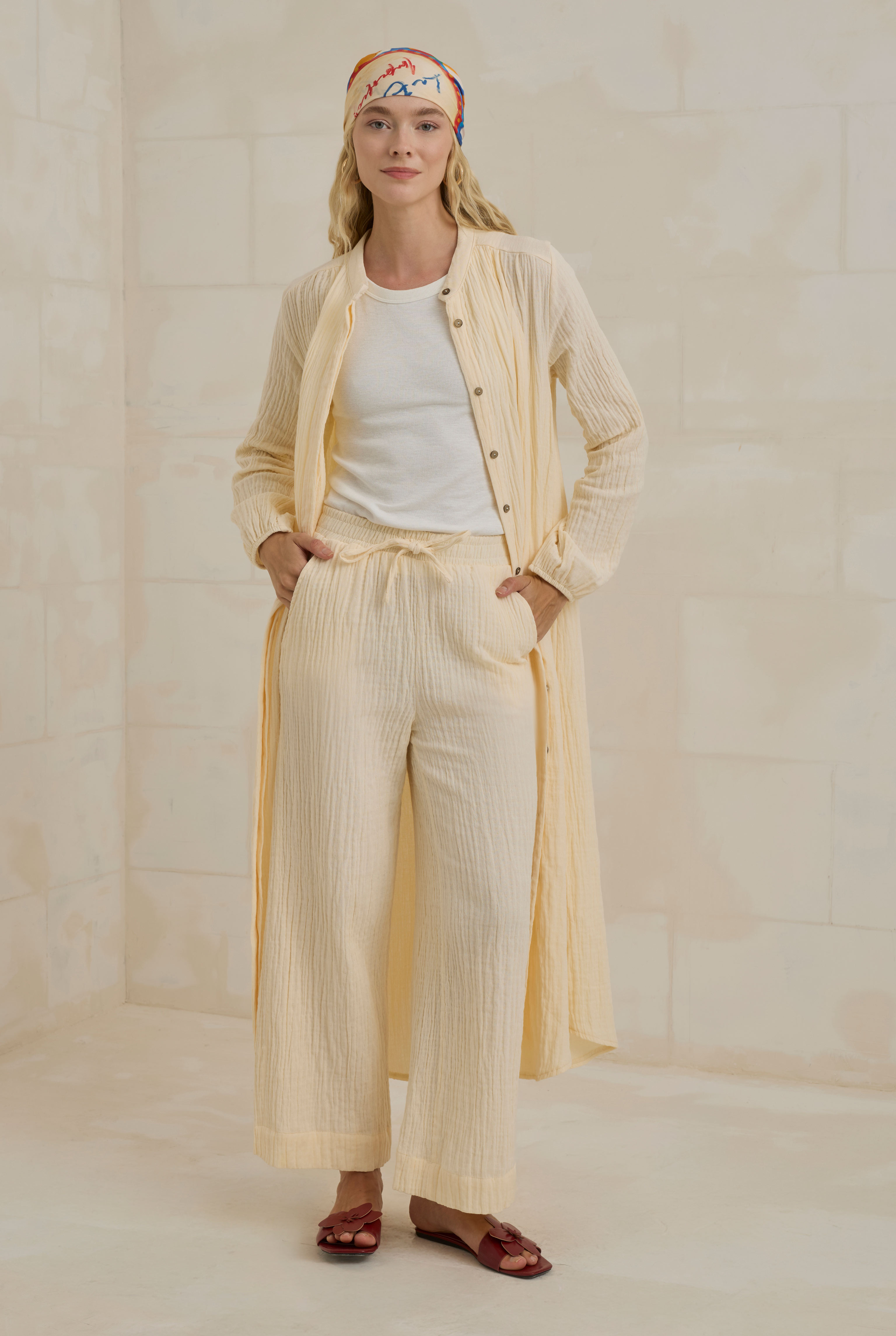 Muslin Wide Leg Trousers Bone - 2