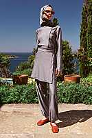 Pintuck Detailed Modest Swimwear Gray 
