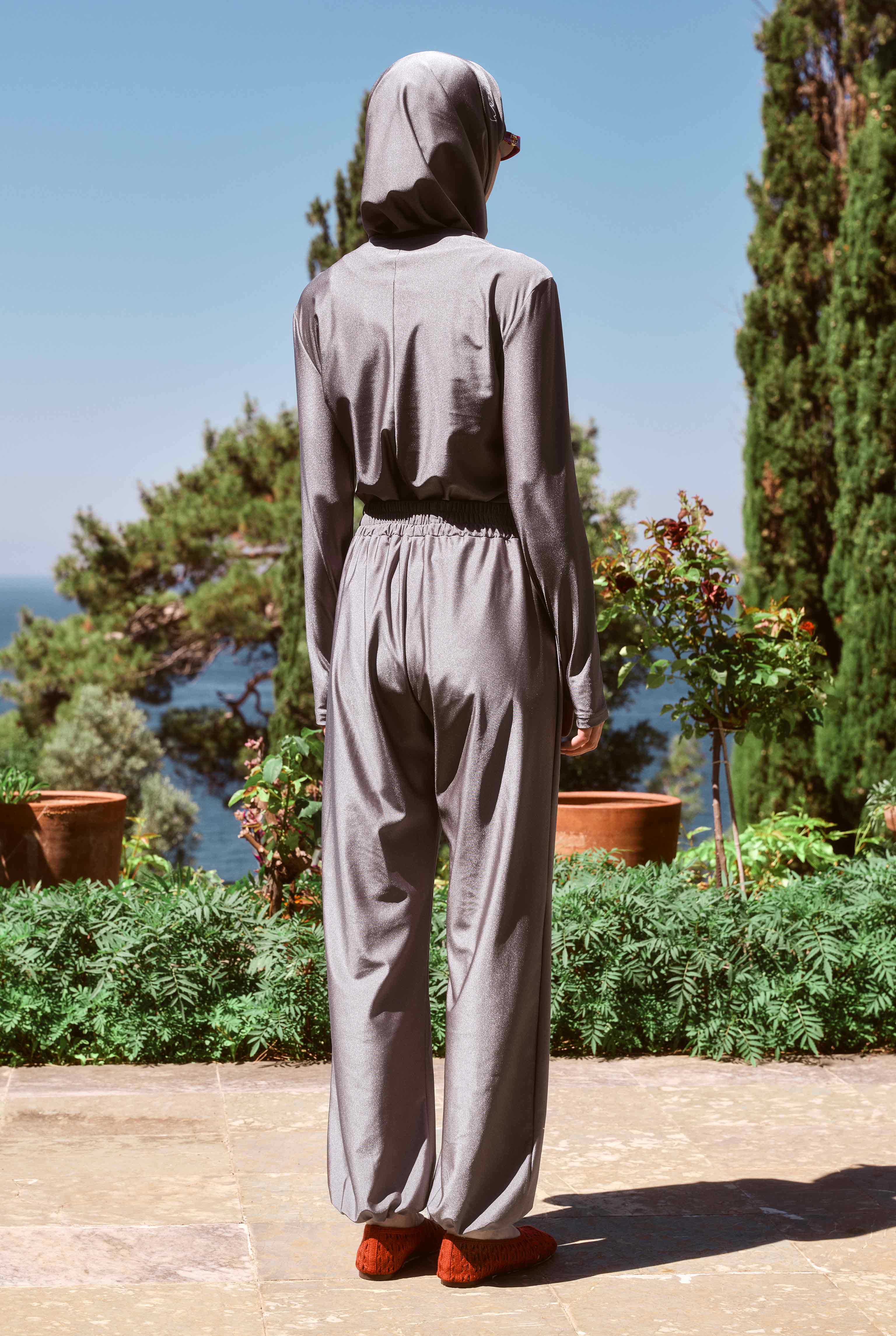 Pintuck Detailed Modest Swimwear Gray - 7