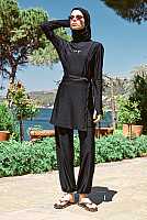 Pintuck Detailed Modest Swimwear Black 