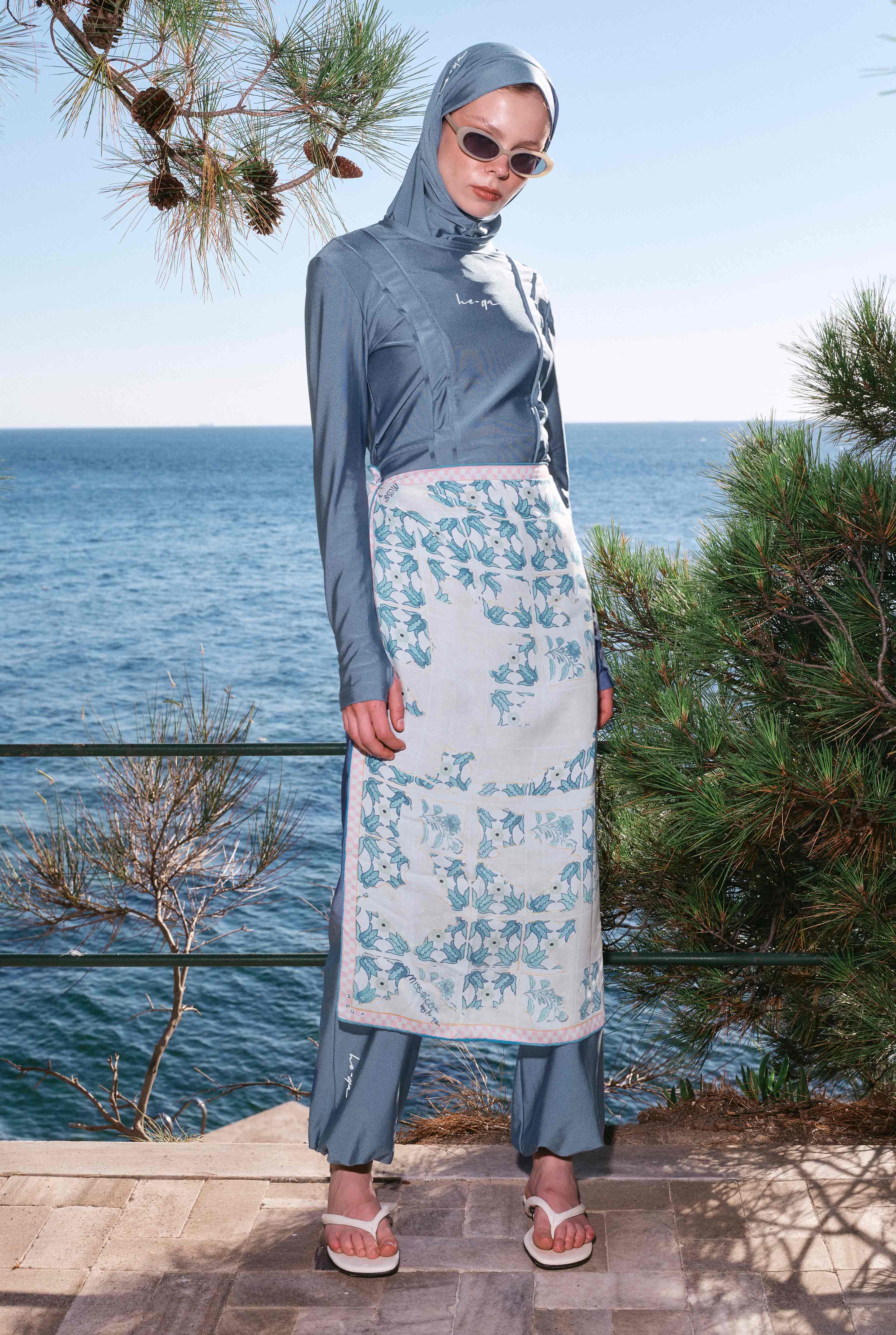 Pintuck Detailed Modest Swimwear Light Blue - 3