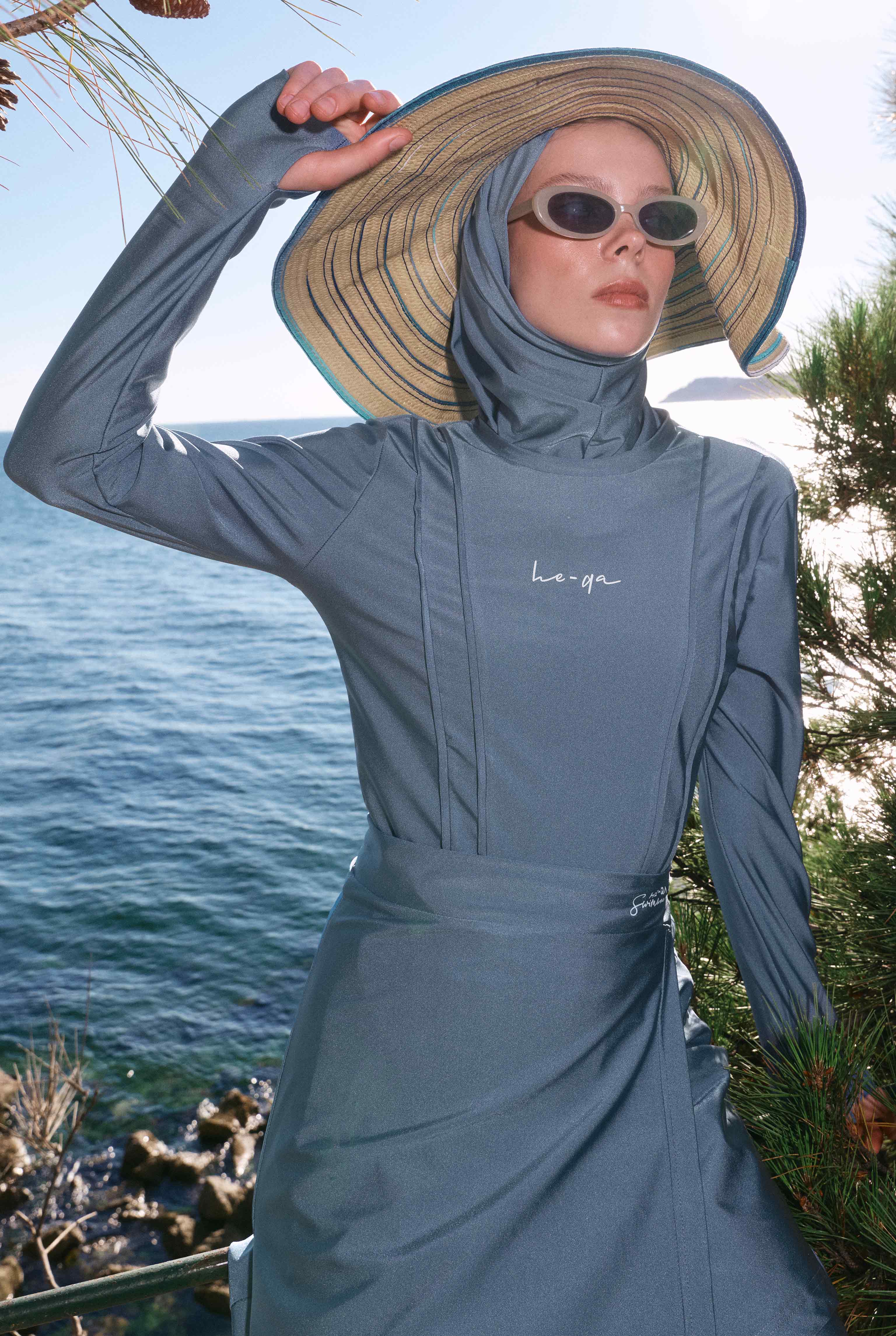 Pintuck Detailed Modest Swimwear Light Blue - 2
