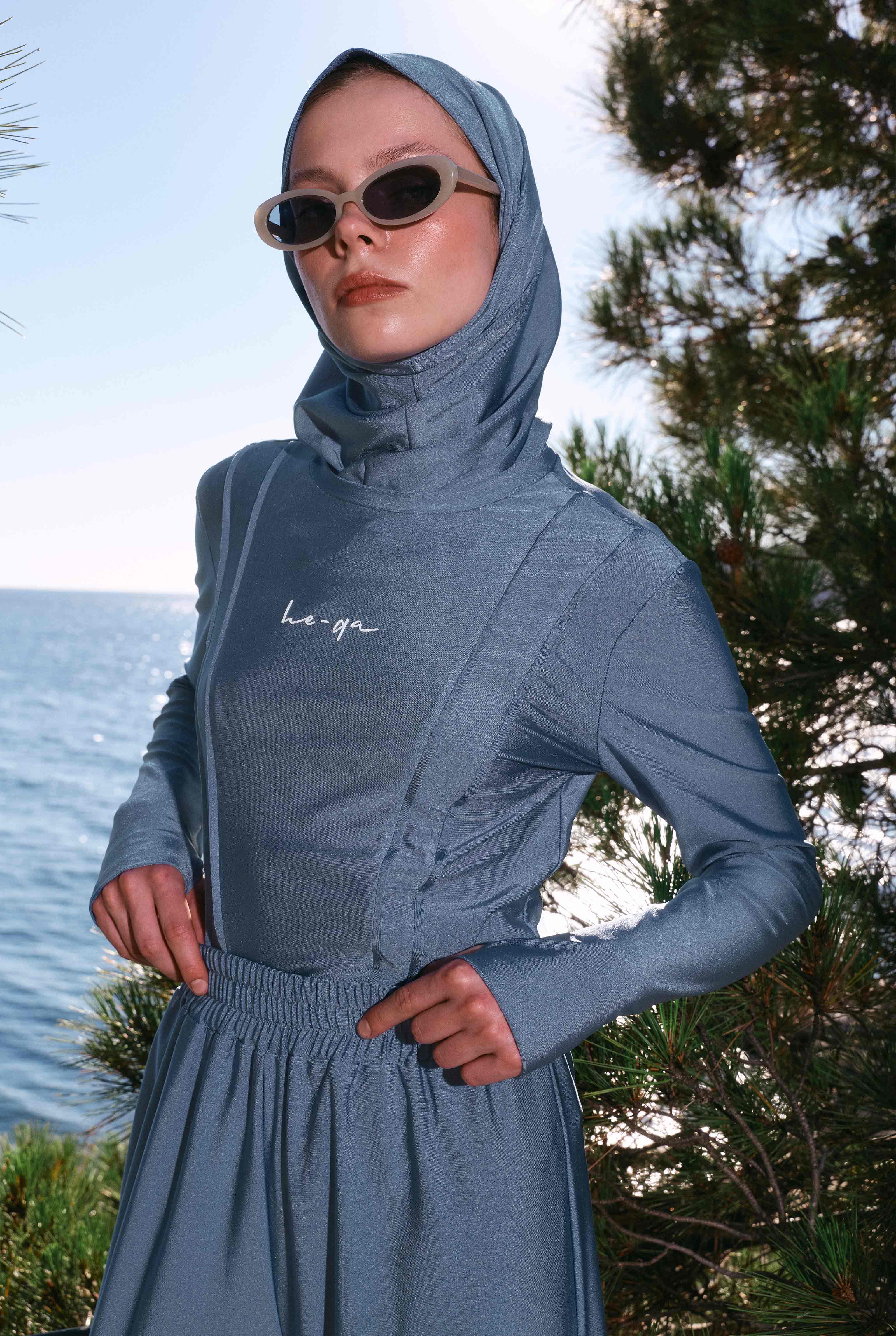 Pintuck Detailed Modest Swimwear Light Blue - 6