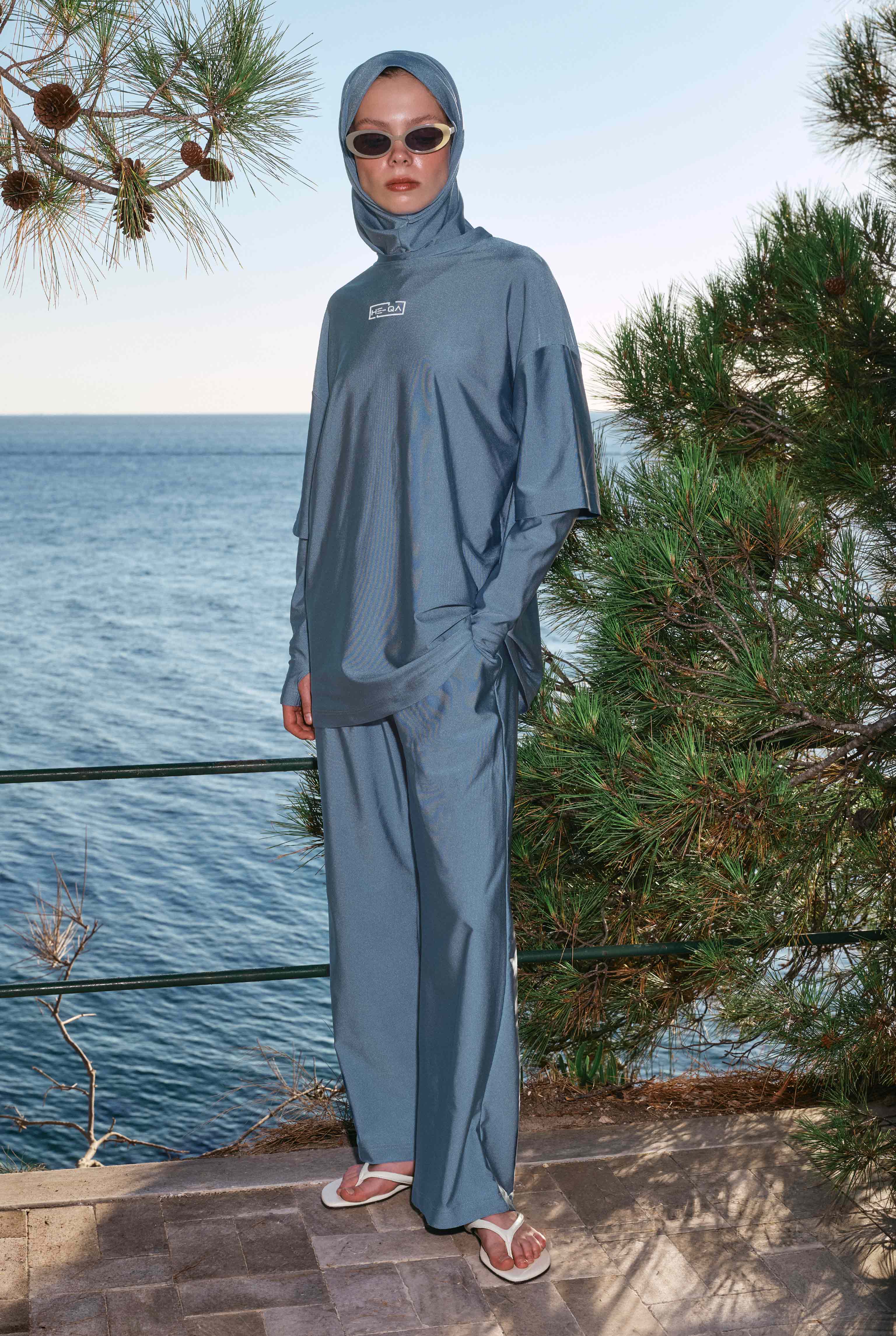 Sporty Modest Swimwear Set Blue - 1