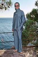 Sporty Modest Swimwear Set Blue 