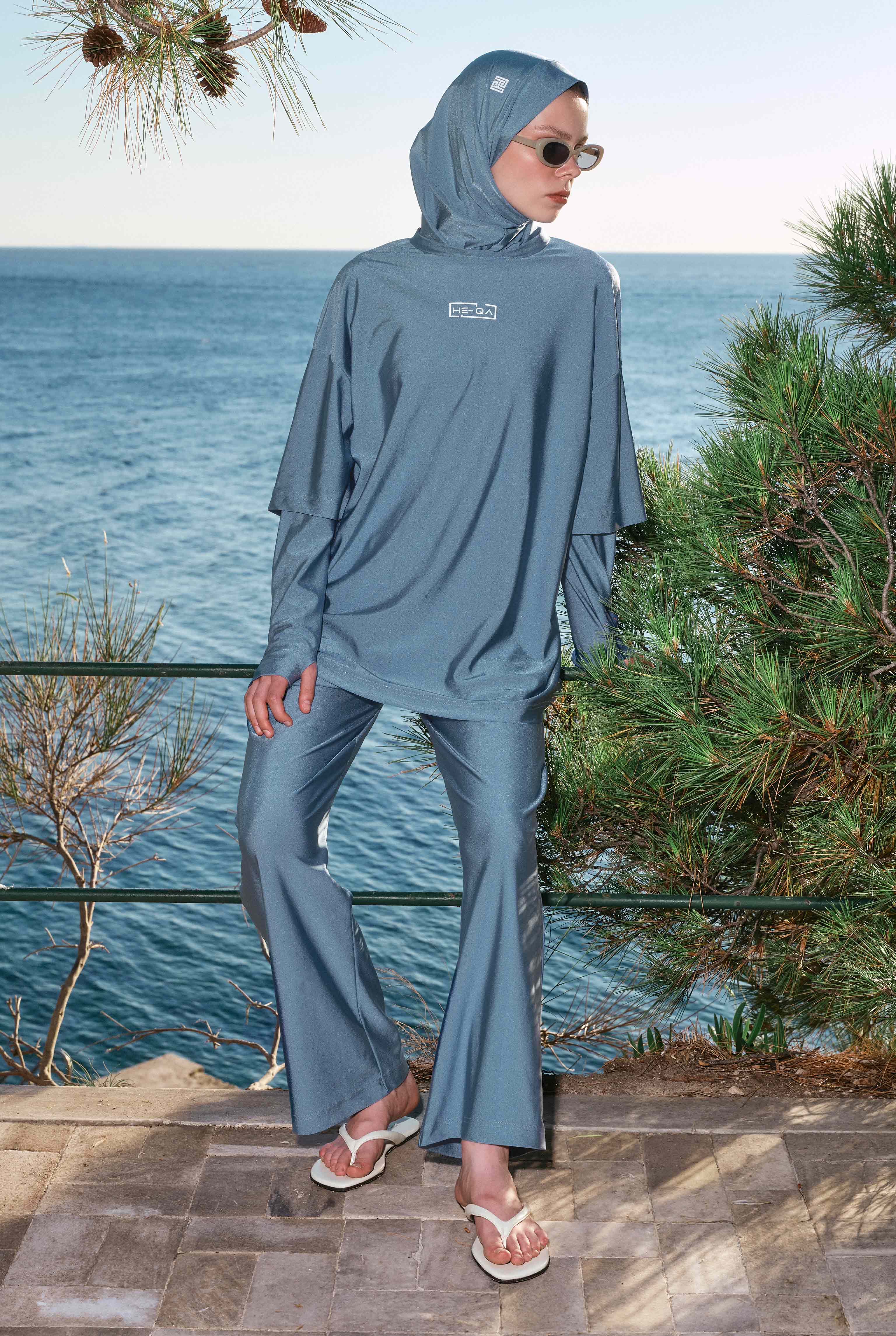 Sporty Modest Swimwear Set Blue - 3