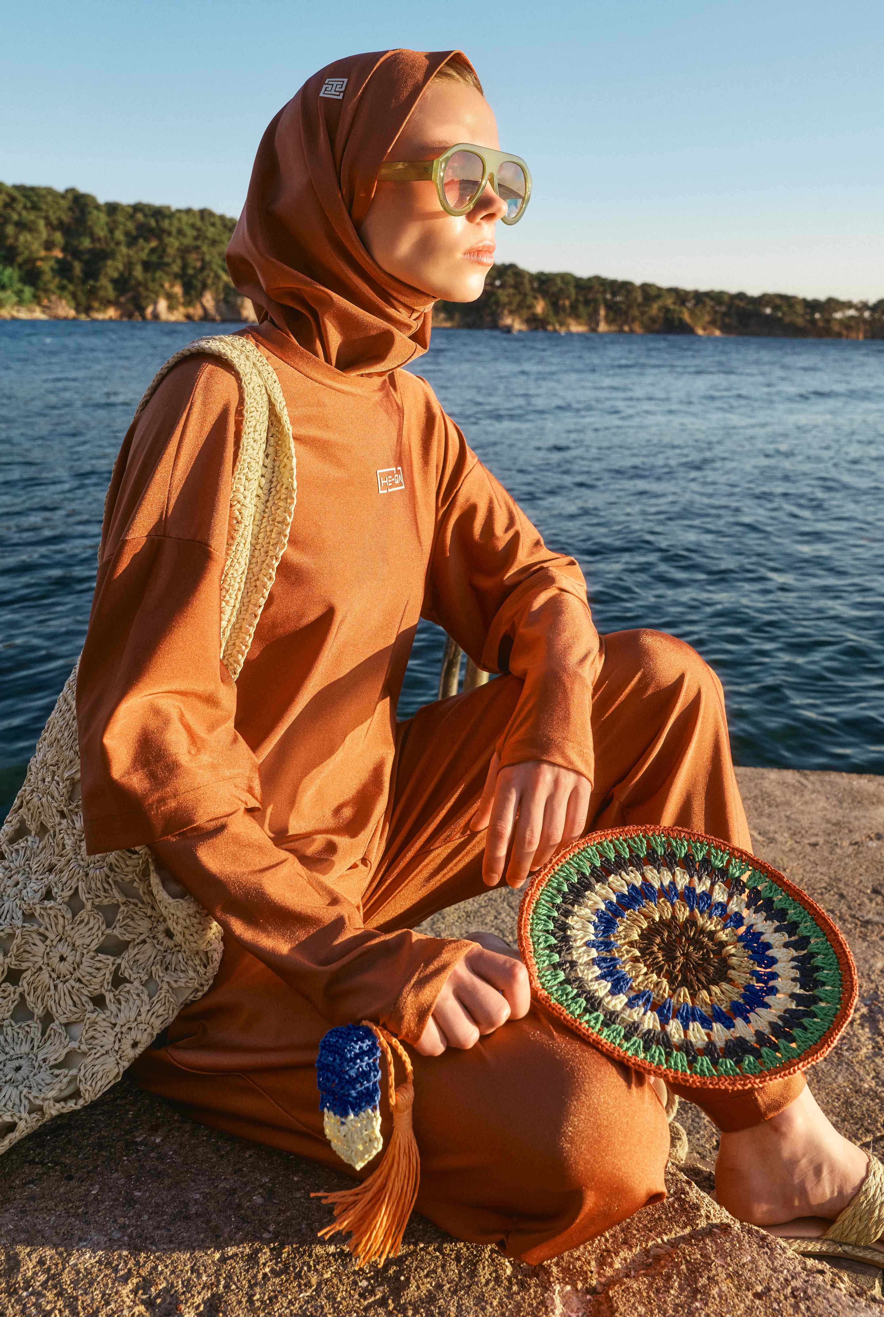 Sporty Modest Swimwear Set Brick Red - 6