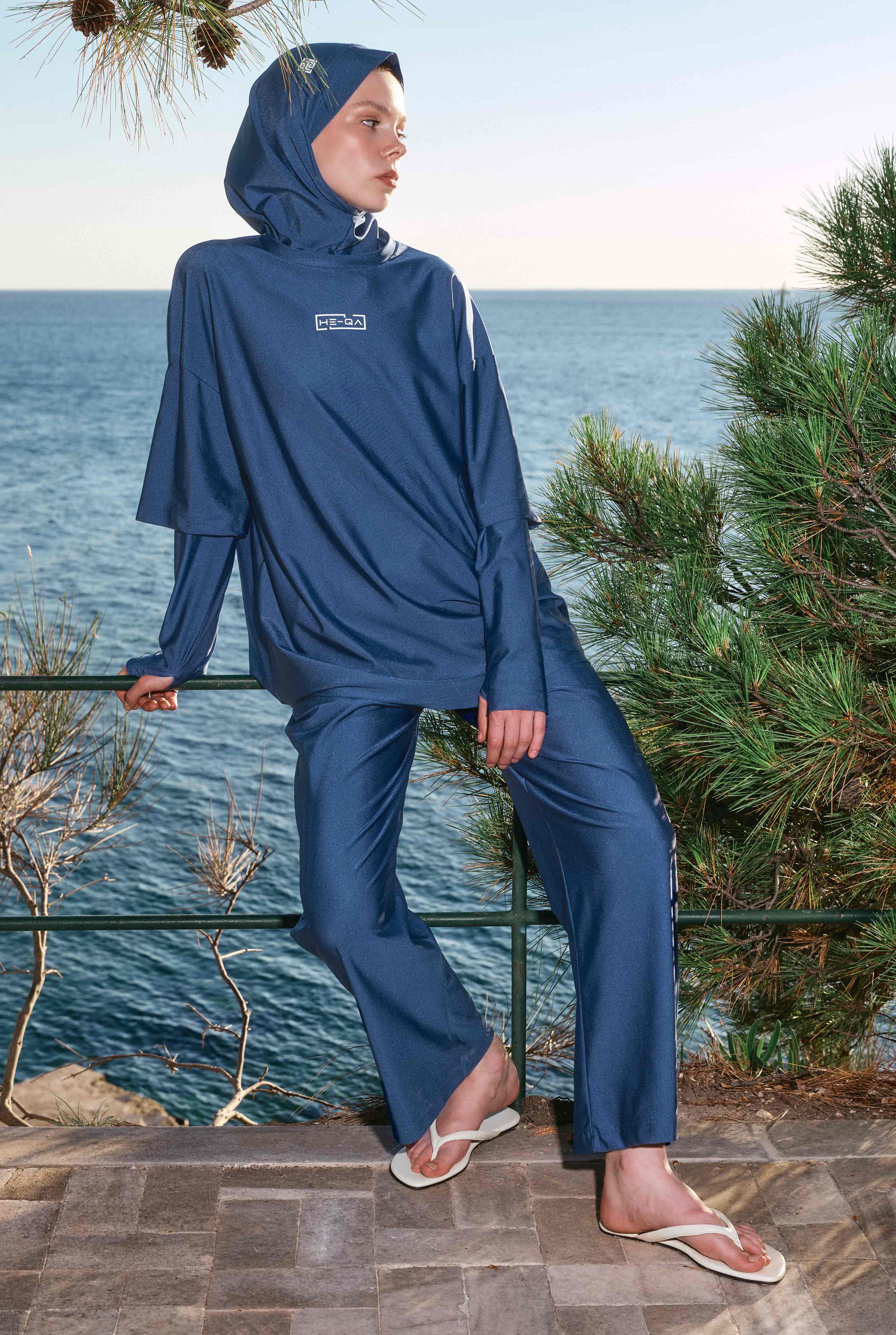 Spor Görünümlü Tesettür Mayo Takımı İndigo - 6
