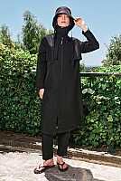 Long Swimwear Set with Windbreaker Detail Black 