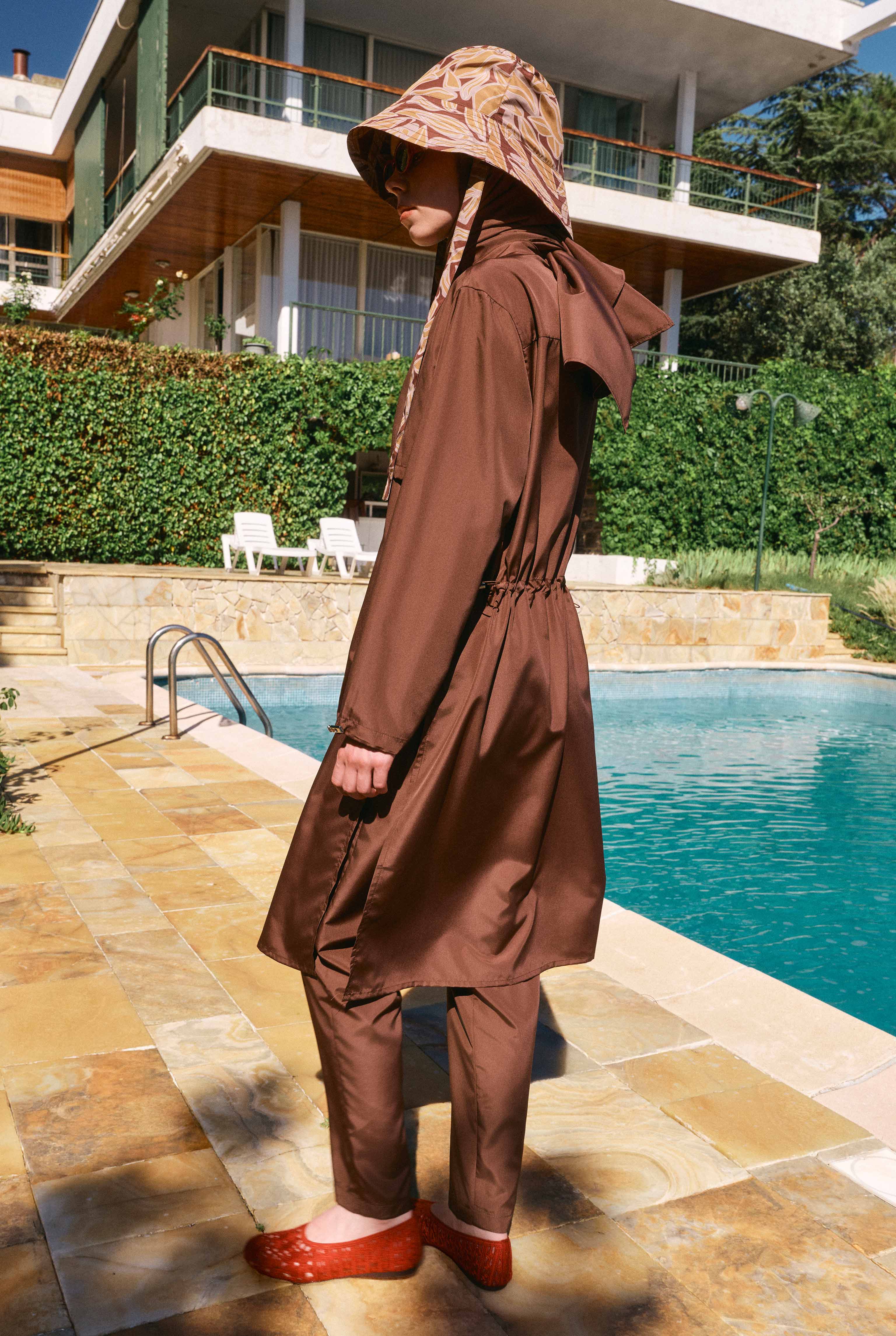 Long Swimwear Set with Windbreaker Detail Brown - 3
