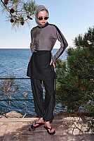 Two-Tone Modest Swimwear Set Gray 