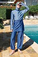 Two-Tone Modest Swimwear Set Blue 