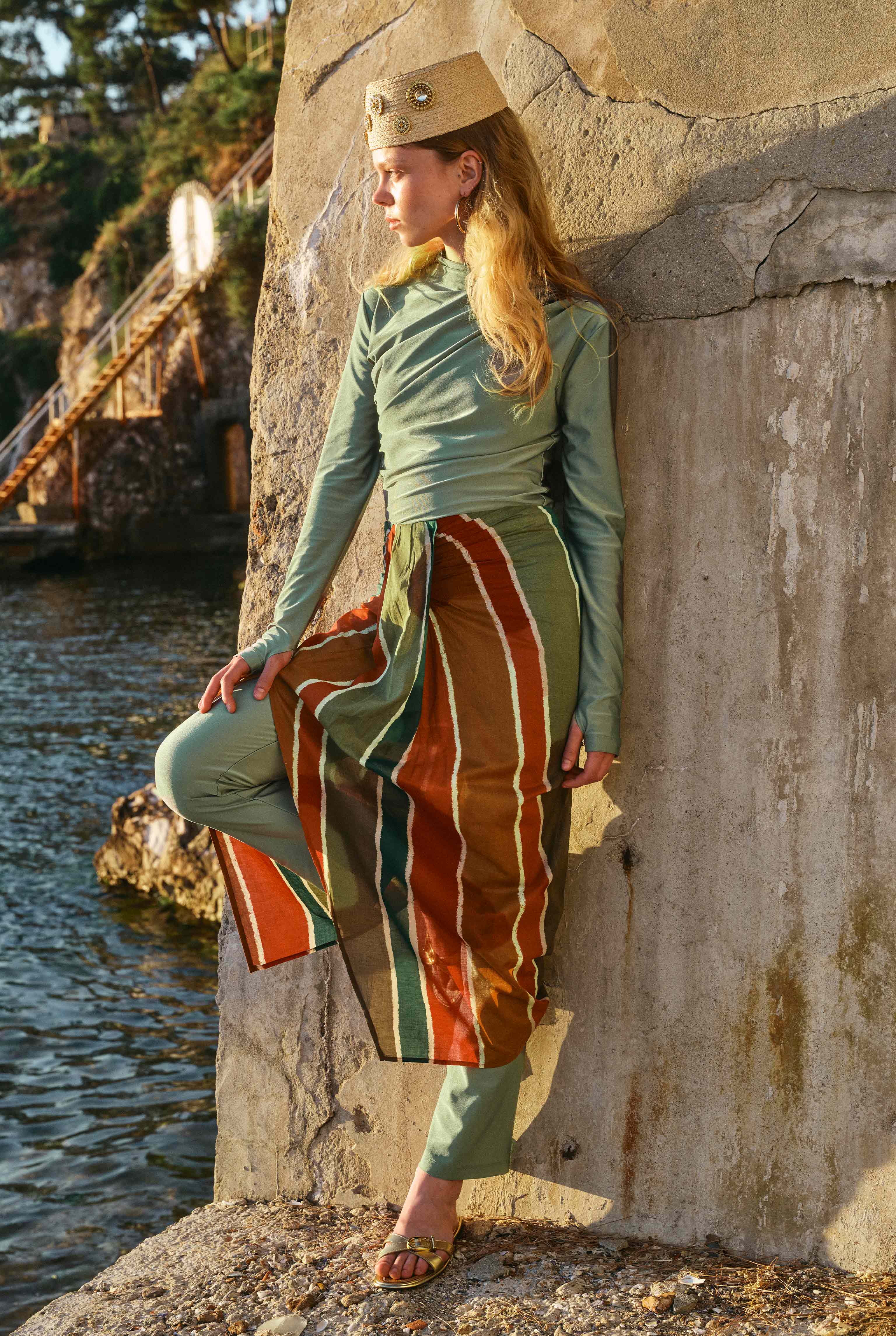 Draped Modest Swimwear Set Green - 2