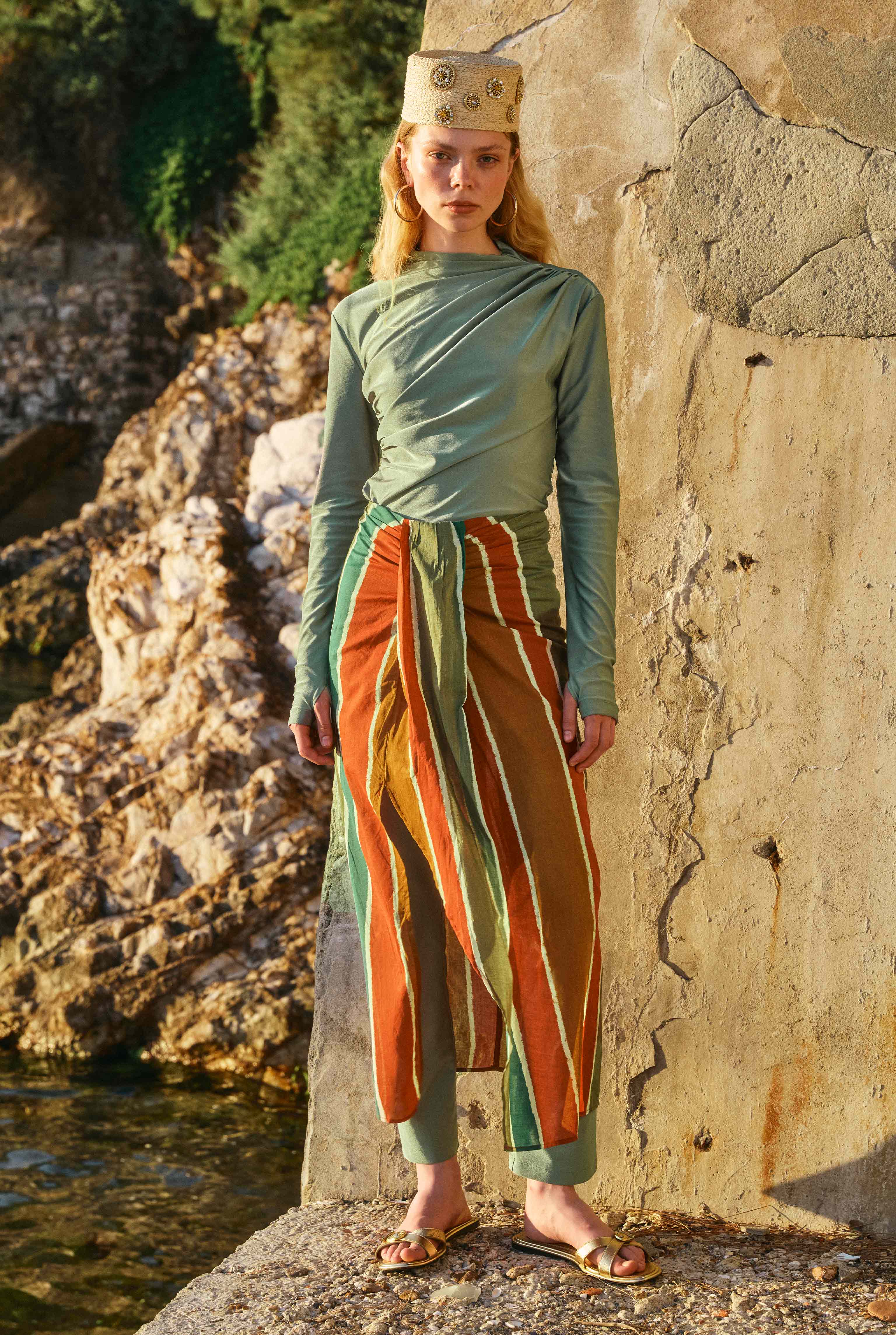 Draped Modest Swimwear Set Green - 5