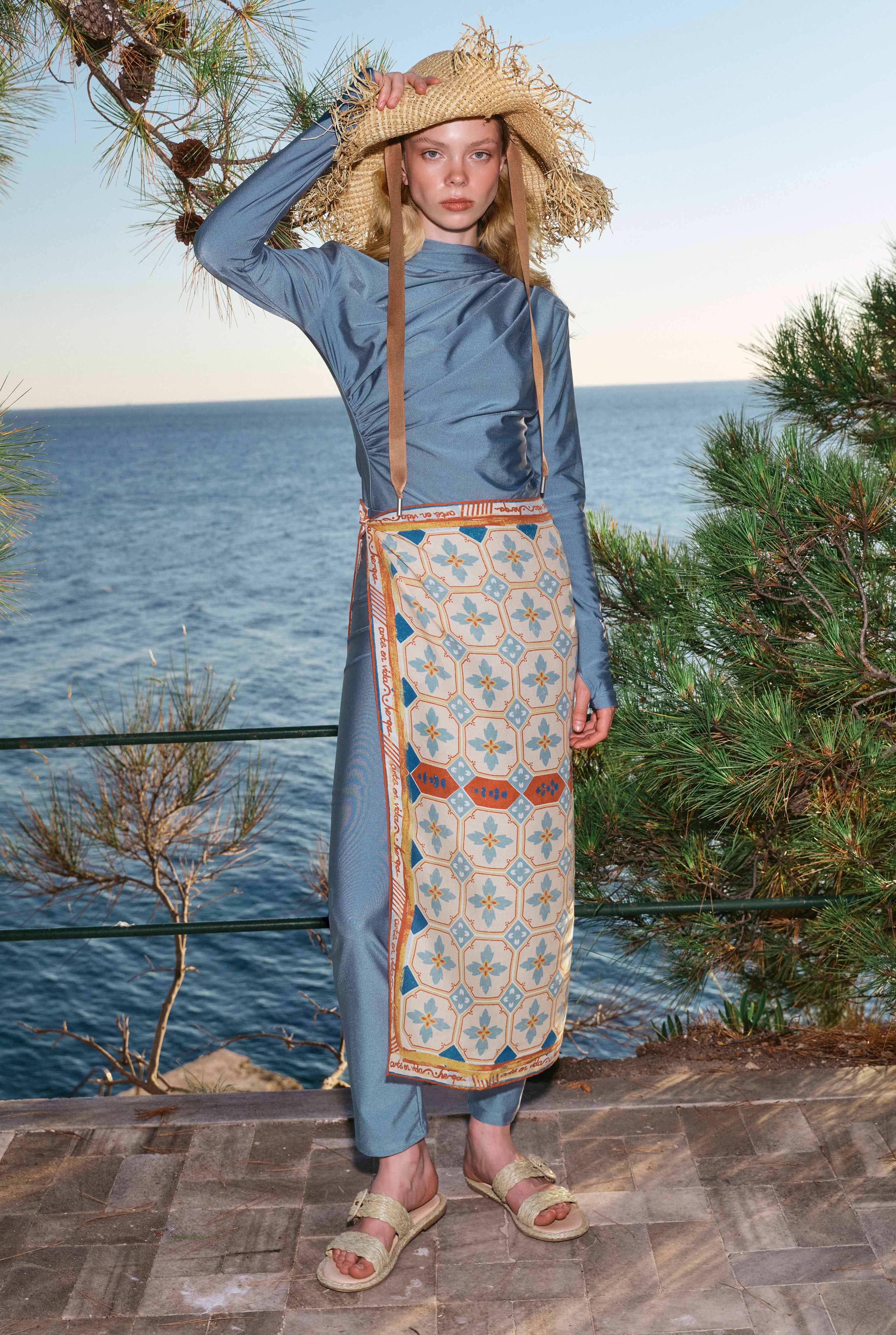 Draped Modest Swimwear Set Light Blue - HE-QA